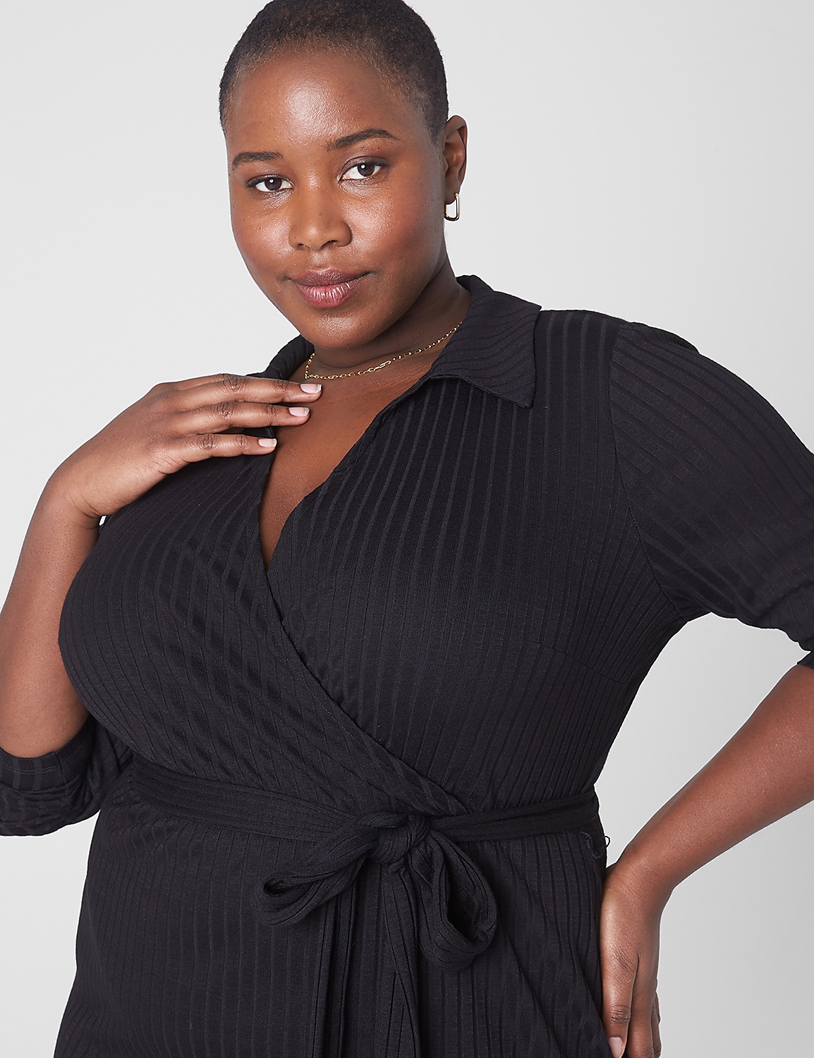 Ribbed Polo Wrap Midi Dress Product Image 3