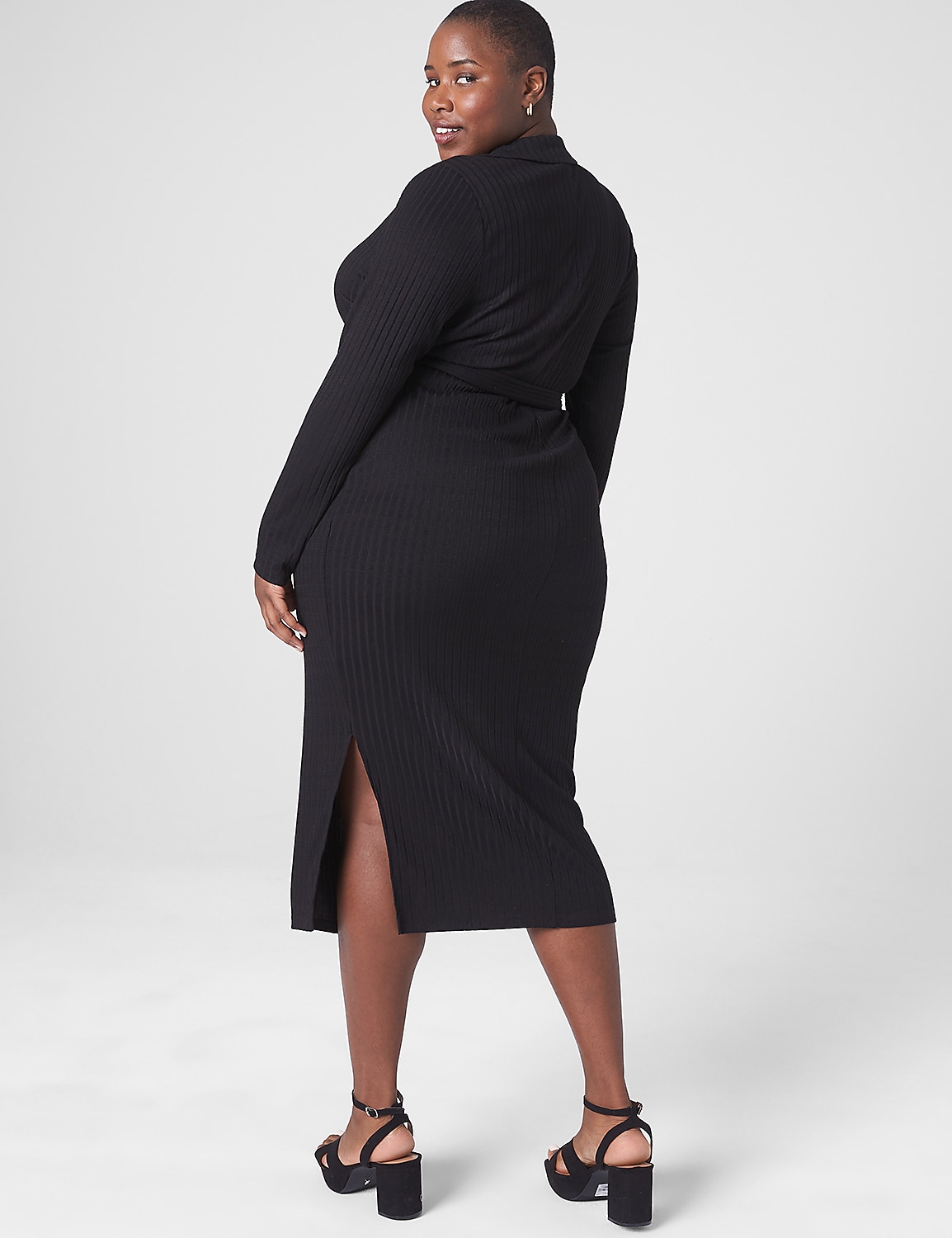 Ribbed Polo Wrap Midi Dress Product Image 2