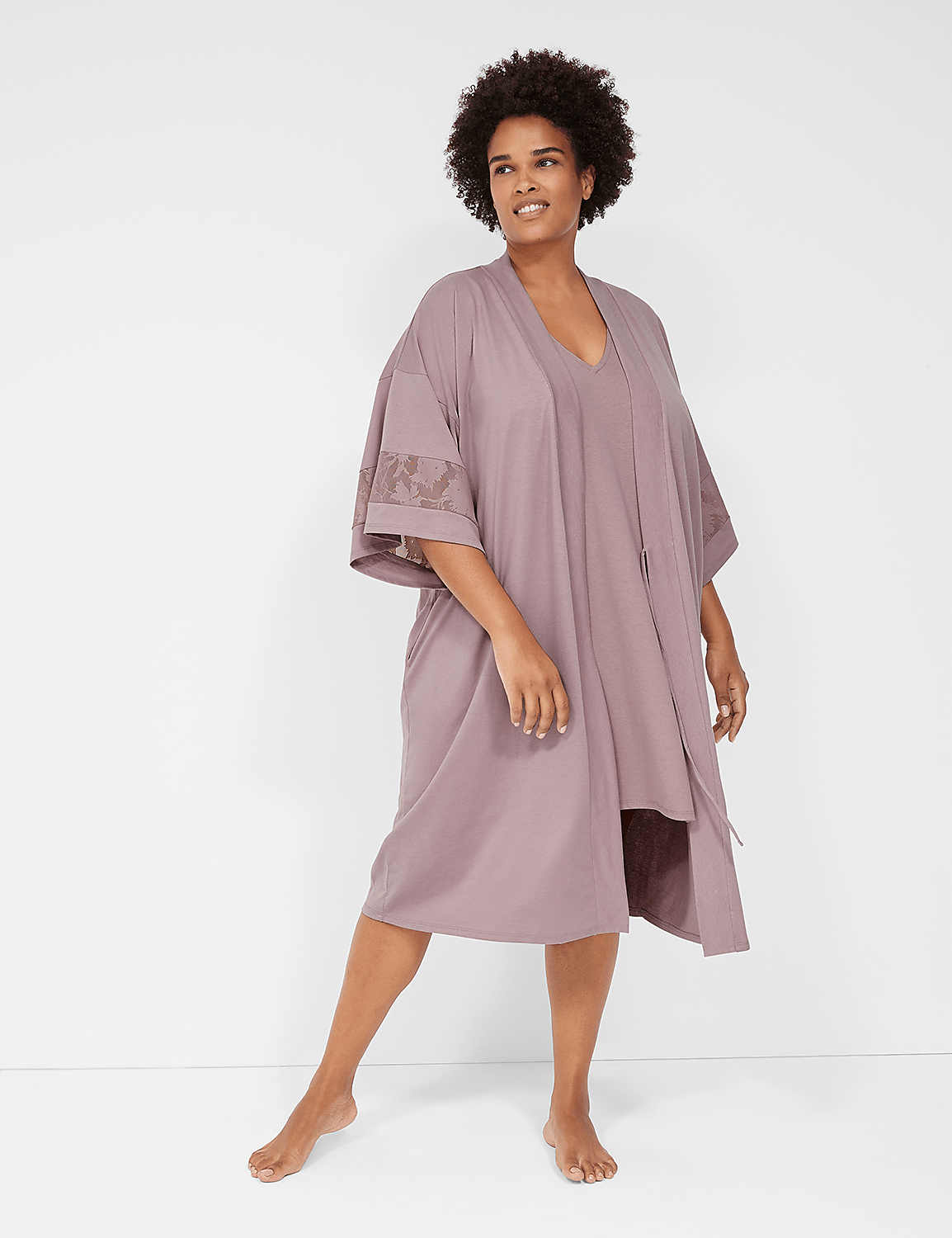 Comfy Cotton Lace Midi Robe | LaneBryant