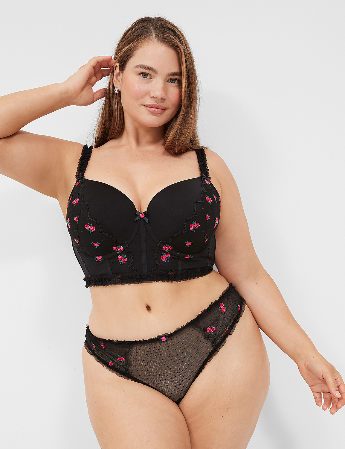 Embroidered Ruffle-Trim Thong Product Image 1