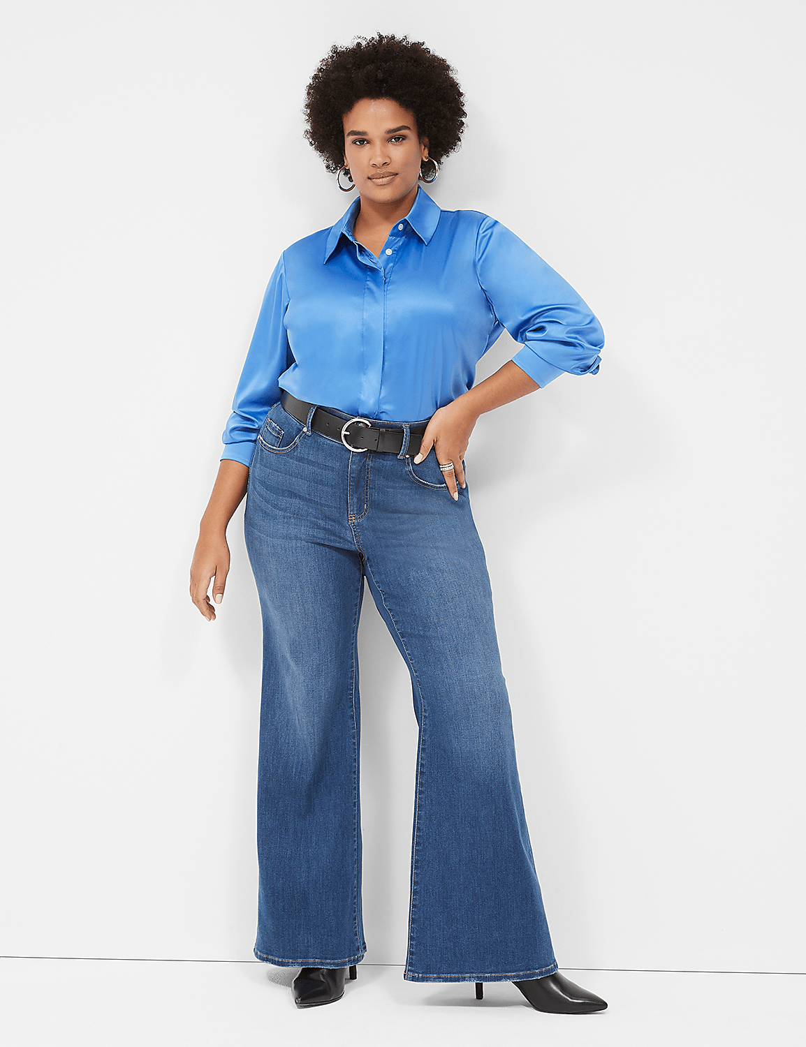 Long-Sleeve Button-Down Satin Shirt Product Image 3