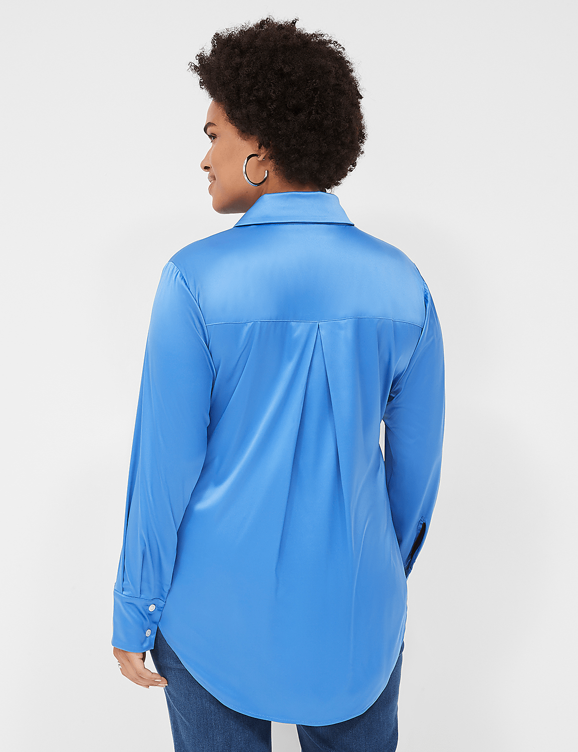 Long-Sleeve Button-Down Satin Shirt Product Image 2