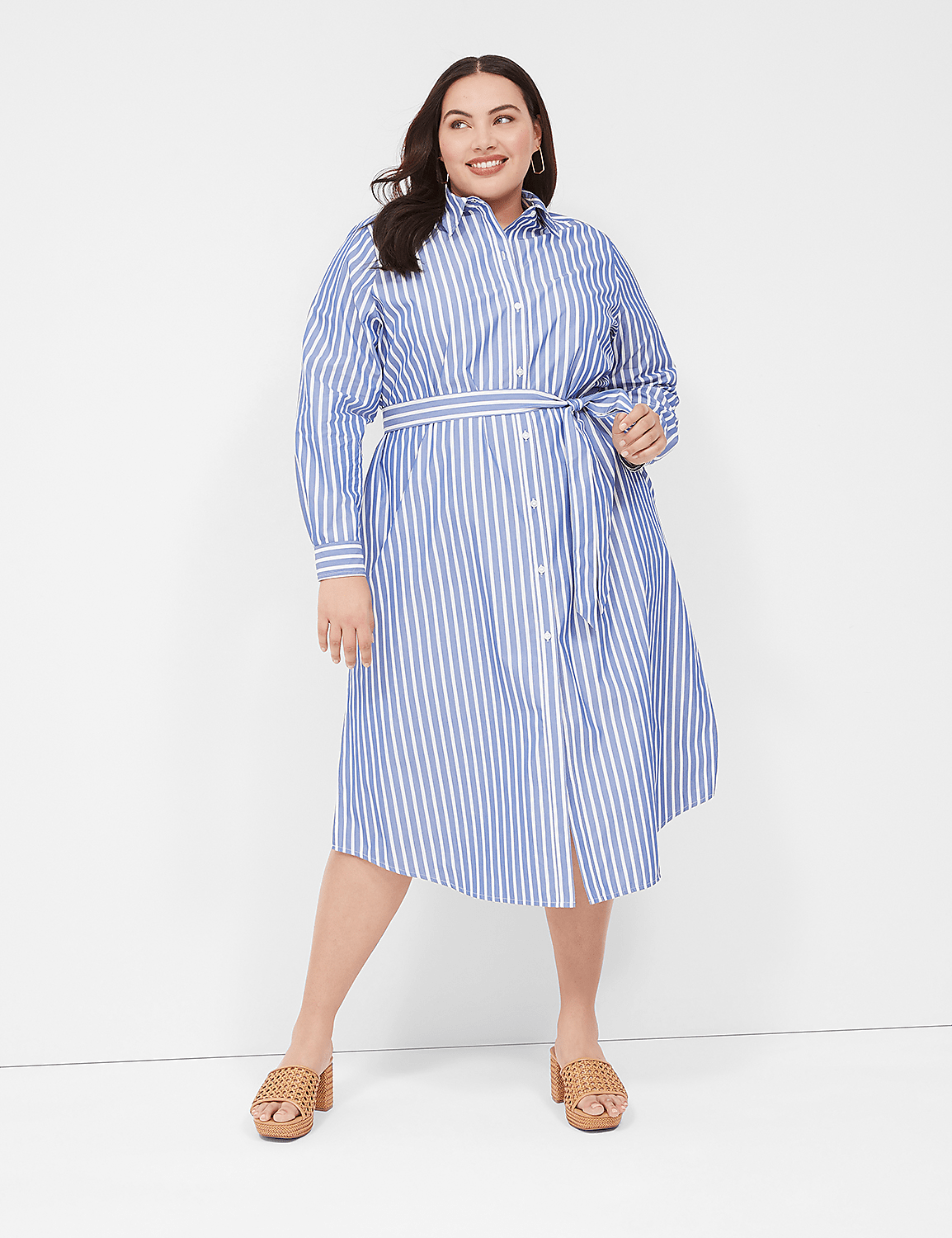 Long-Sleeve Belted Midi Shirt Dress Product Image 8