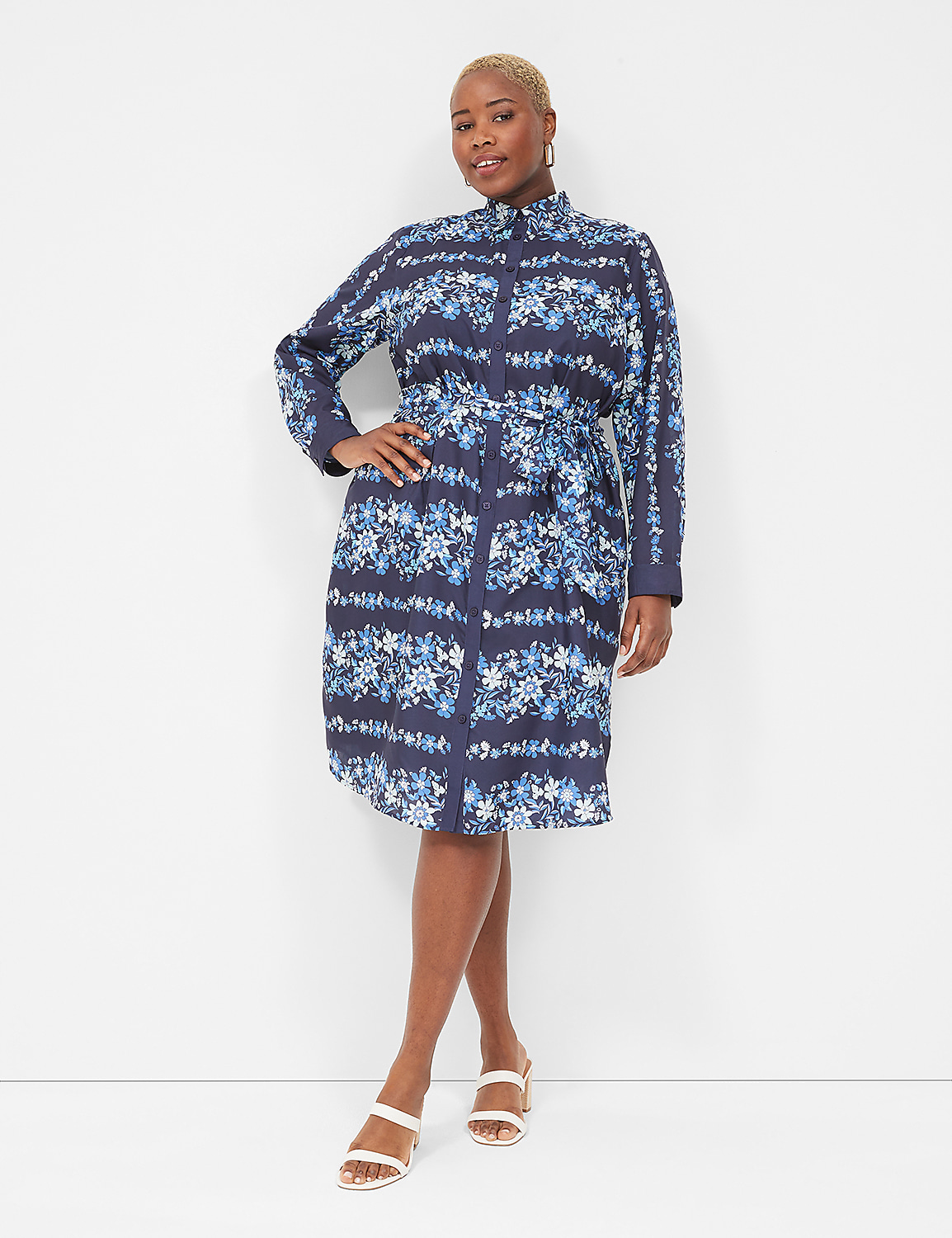 Long-Sleeve Belted Midi Shirt Dress Product Image 5