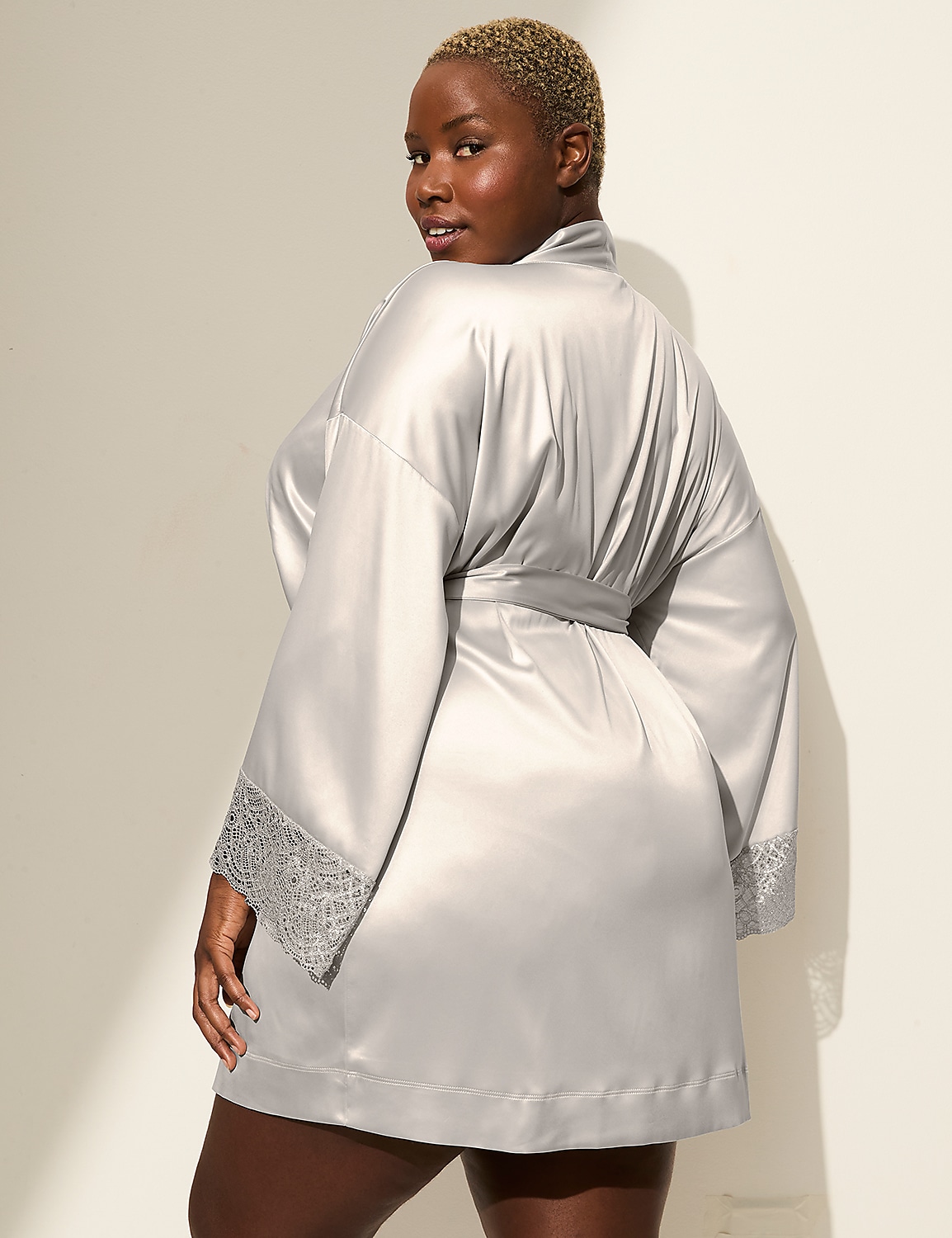 Satin Lace-Trim Robe | LaneBryant