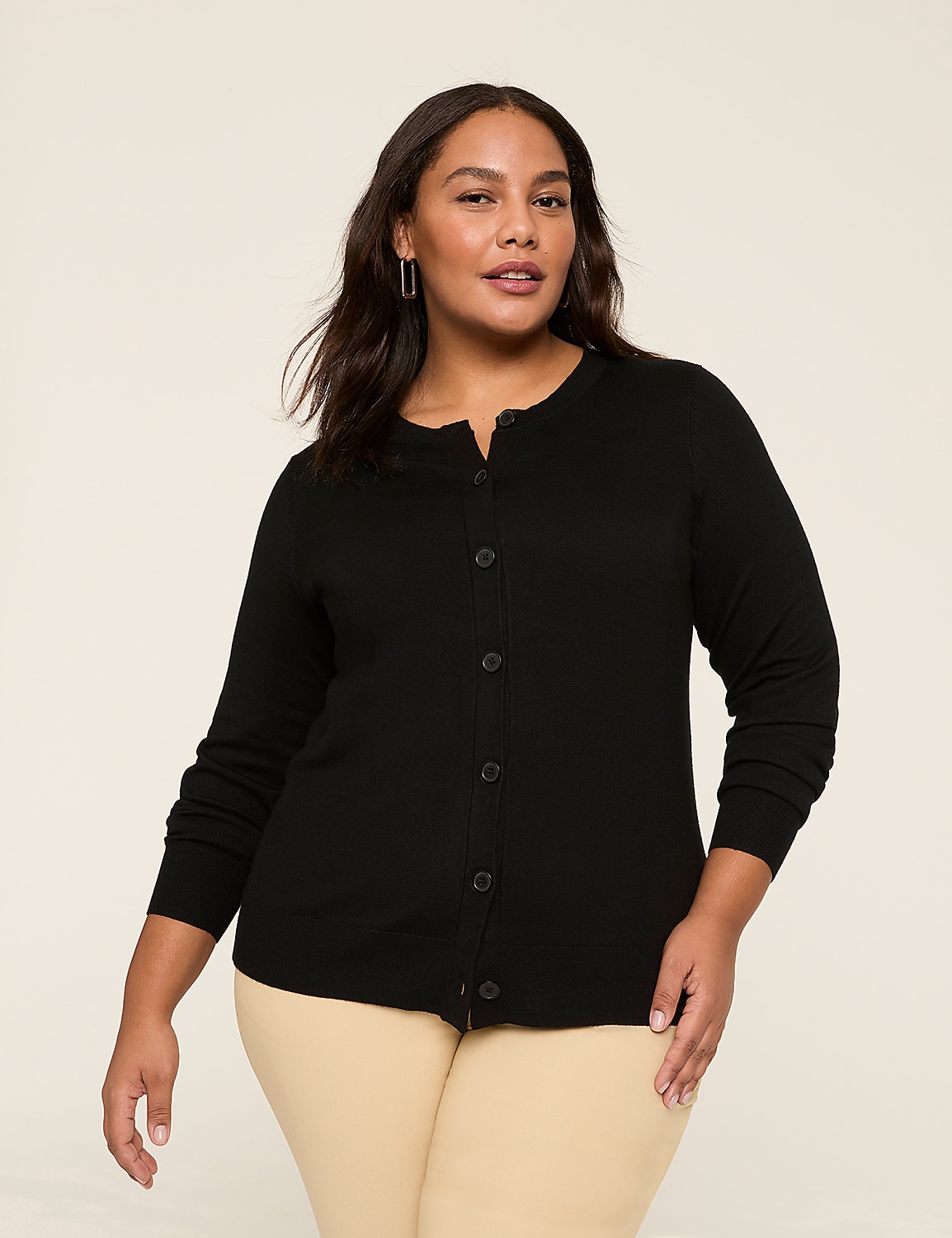 Crew-Neck Button-Front Cardigan Product Image 1