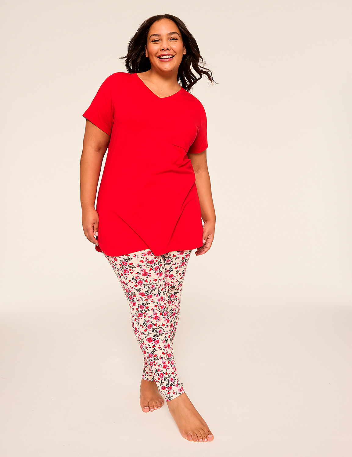 Comfy Cotton Short-Sleeve Pocket Tunic & Legging PJ Set Product Image 1