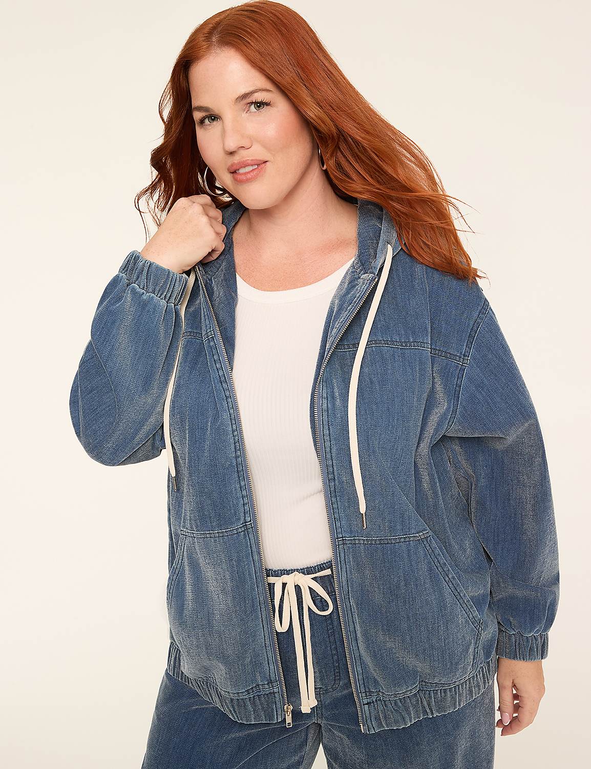 Cloud Knit Denim Zip-Front Hoodie Product Image 1
