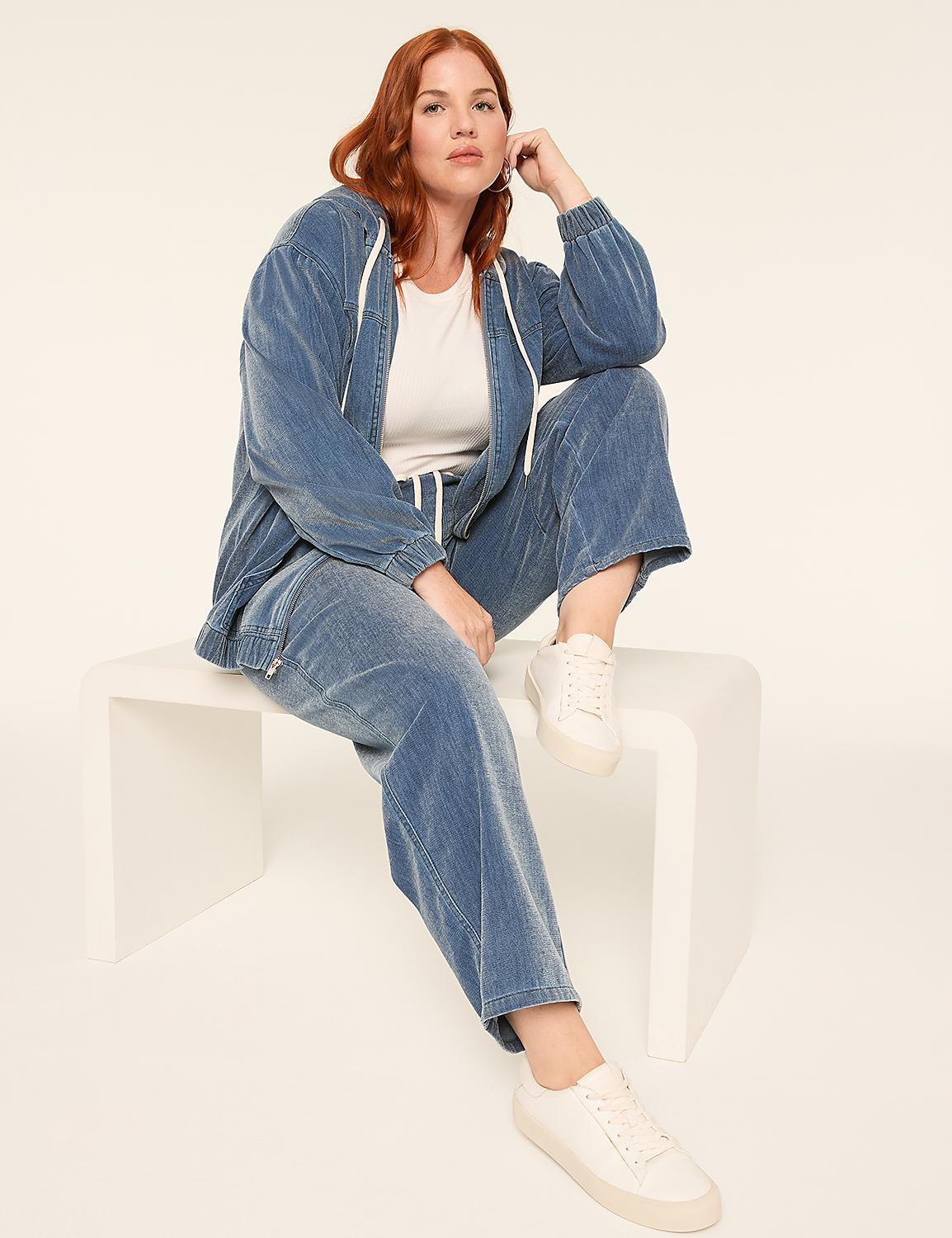 Cloud Knit Denim Zip-Front Hoodie Product Image 3