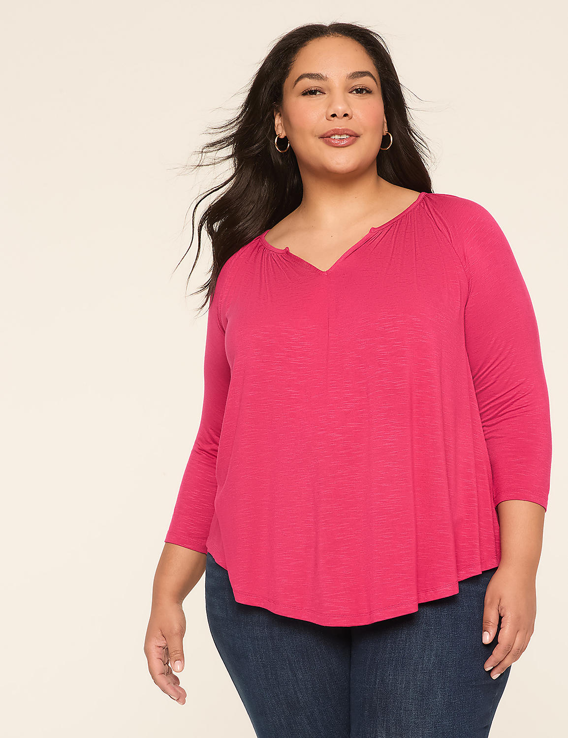 Swing 3/4-Sleeve Notch-Neck Top Product Image 1