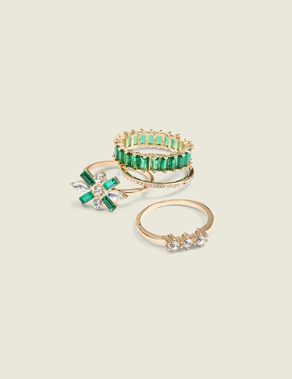 Green Imitation Stone Ring 4-Pack Product Image 1