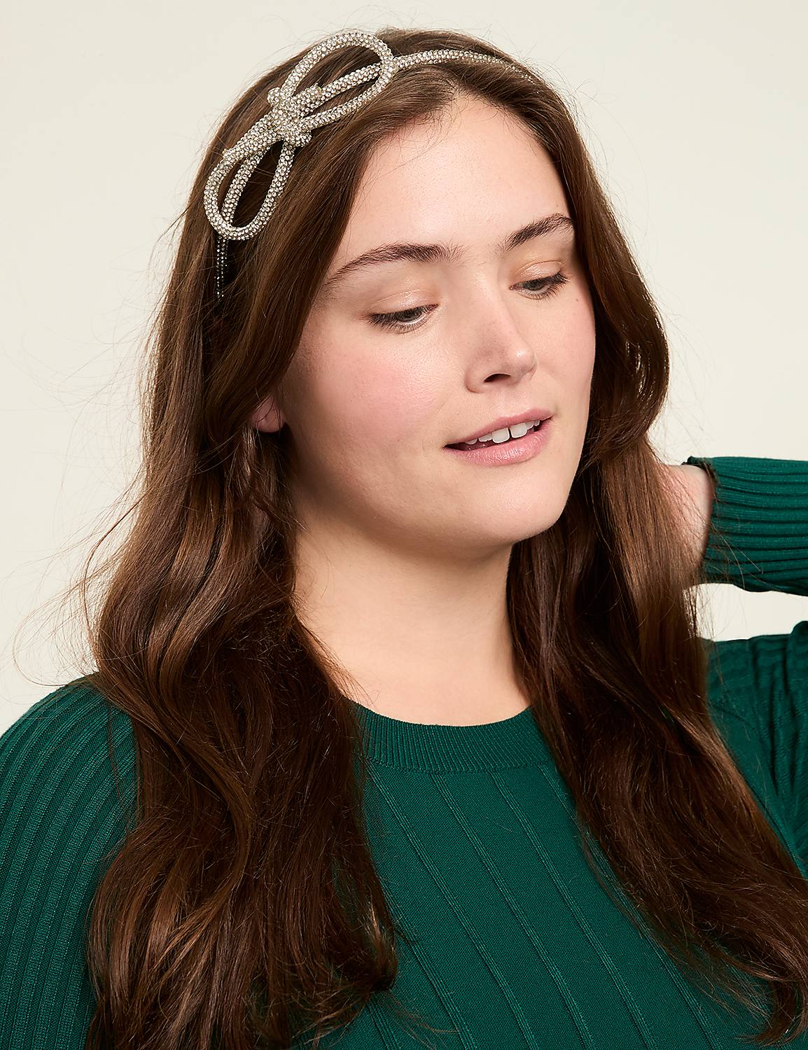 Silvertone Metal Pave Bow Headband Product Image 1