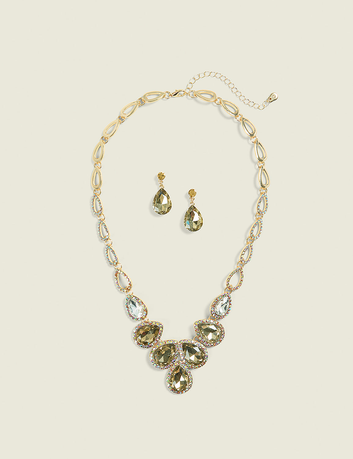 Neutral Imitation Stone Necklace & Earring Set Product Image 1