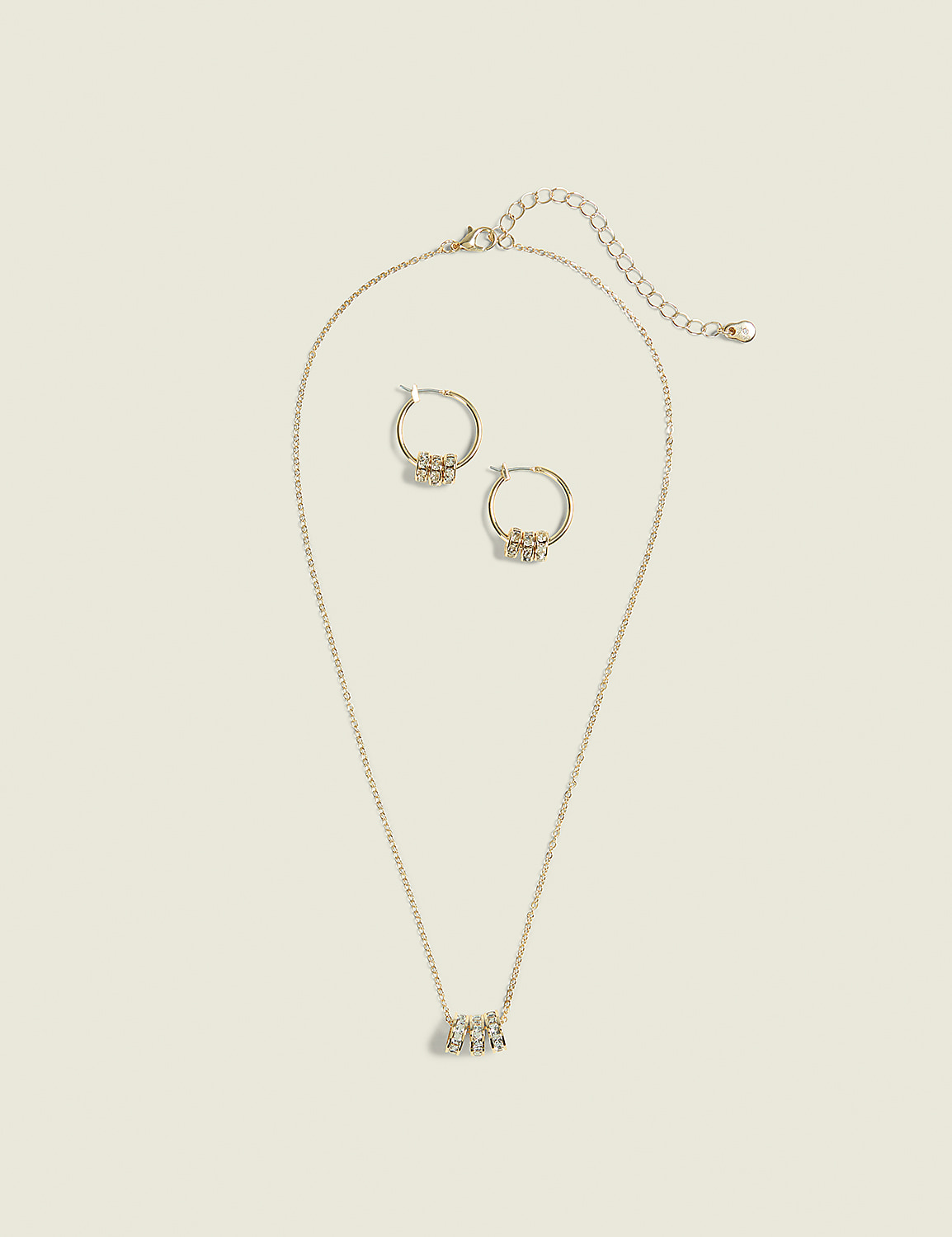 Goldtone Pave Circle Necklace & Earring Set Product Image 1