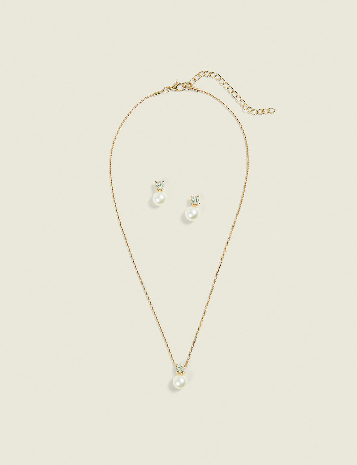 Pearlized & Imitation Stone Necklace & Earring Set Product Image 1