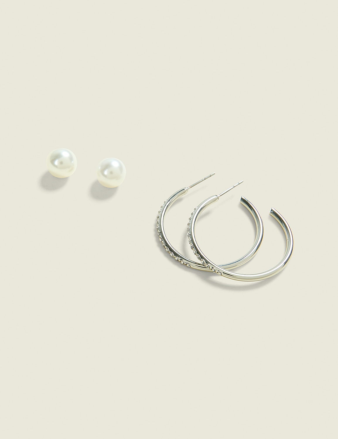 Silver Pearl & Hoop Earring Set Product Image 1