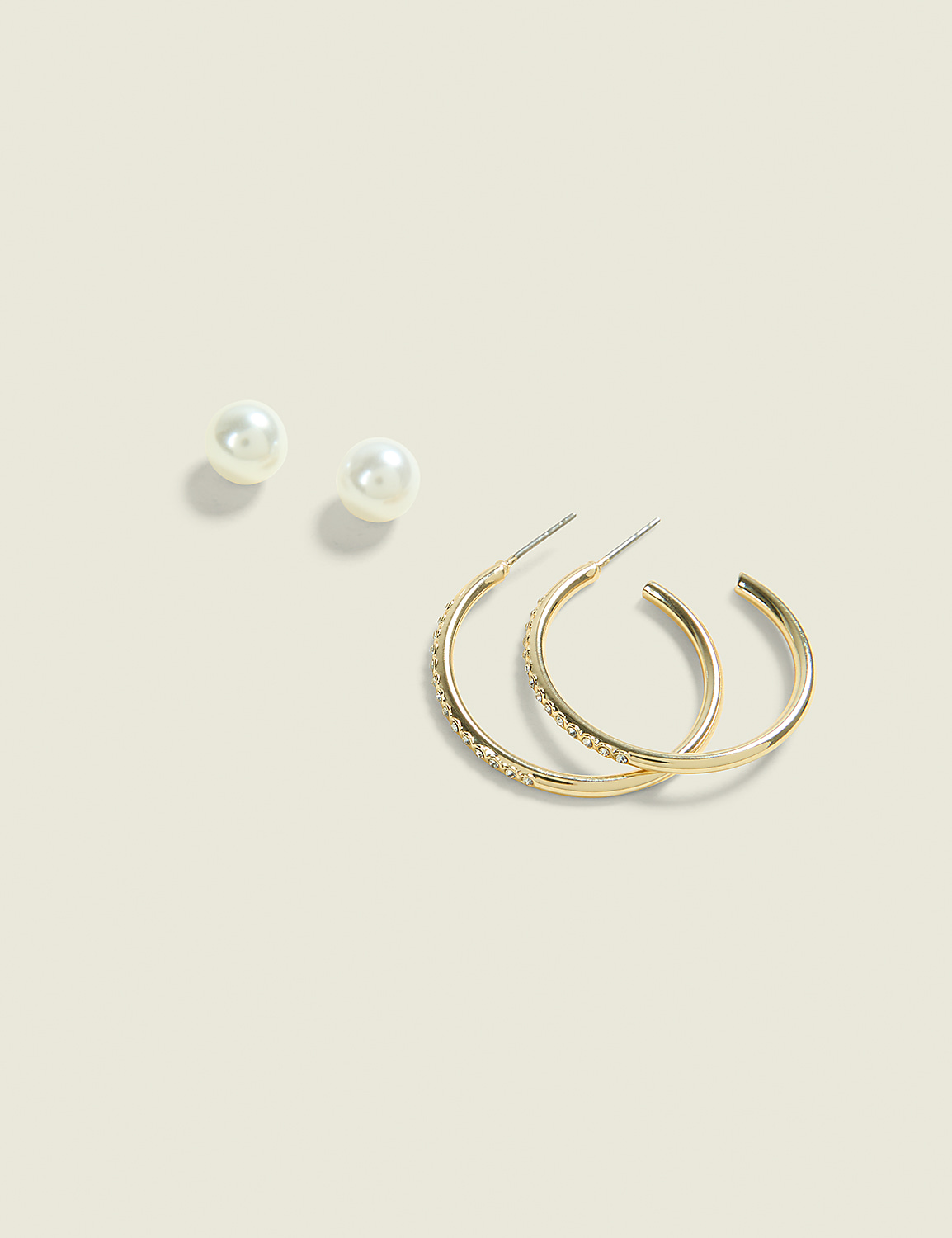 Gold Pearl & Hoop Earring Set Product Image 1