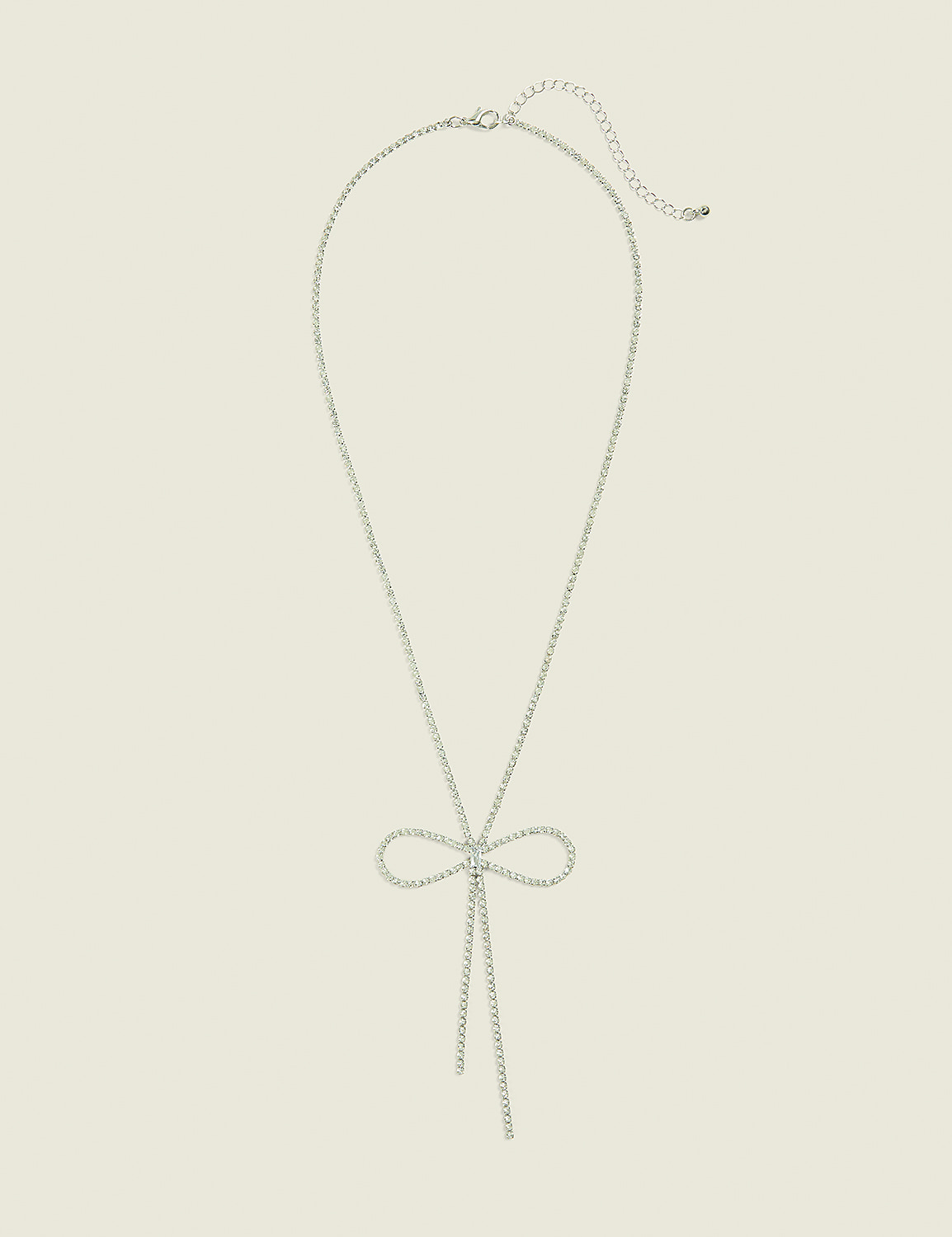Silvertone Pave Bow Necklace Product Image 1
