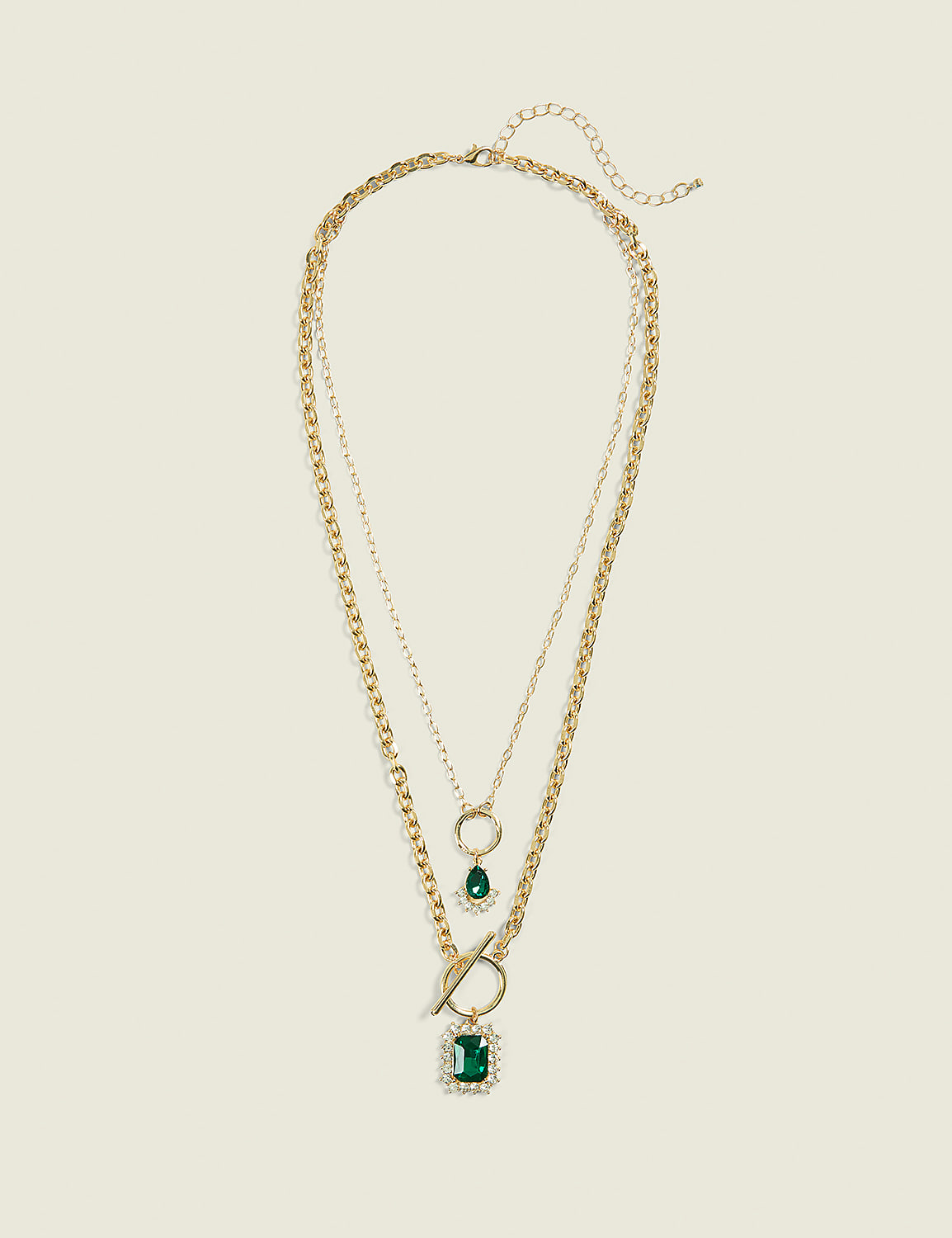 Green & Pave Multi Row Necklace Product Image 1
