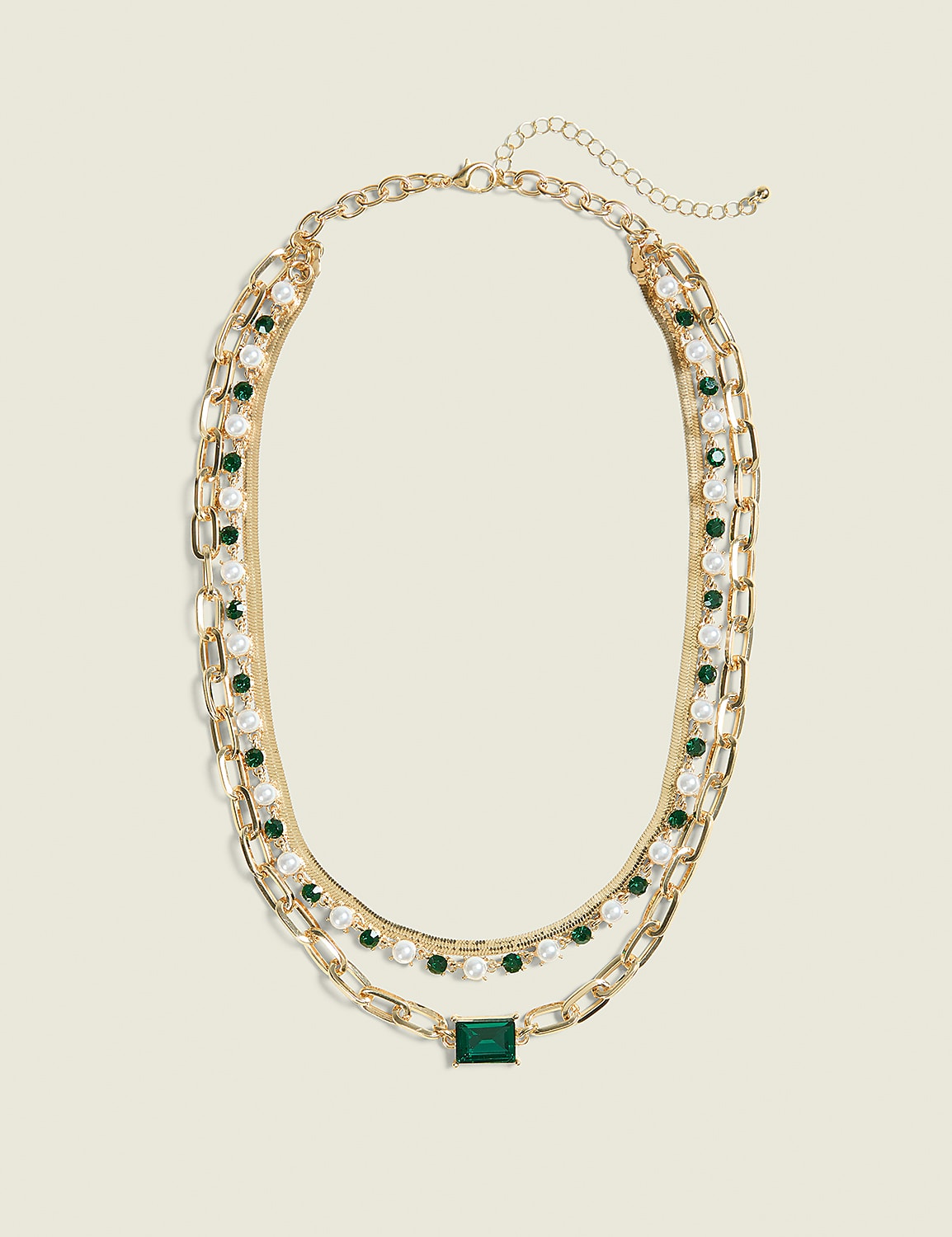 Green & Pearlized Multi-Row Necklace Product Image 1