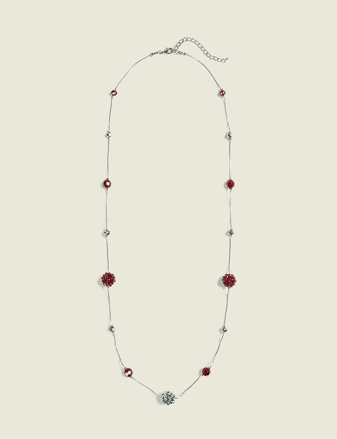 Silvertone & Burgundy Beaded Single Row Necklace Product Image 1