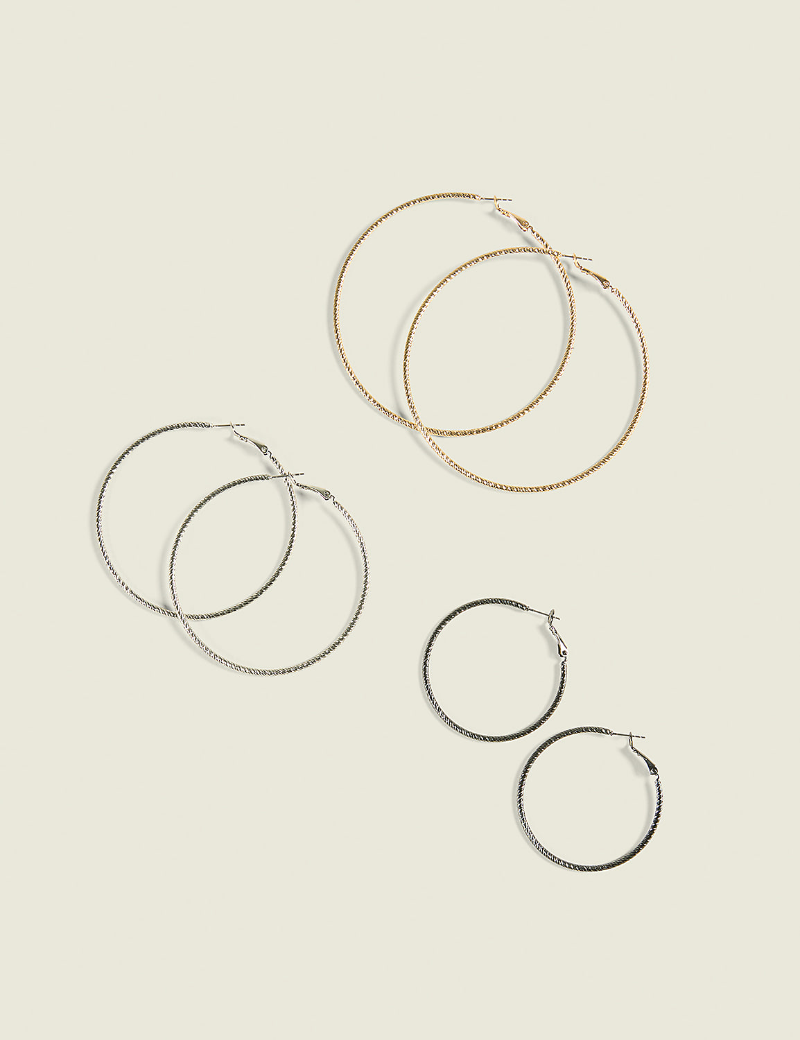 Mixed Metal Textured Hoop 3 Pack | LaneBryant