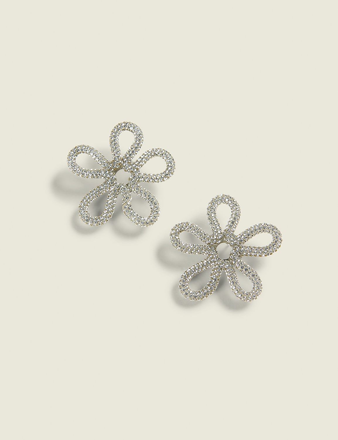 Silvertone Pave Flower Earrings Product Image 1