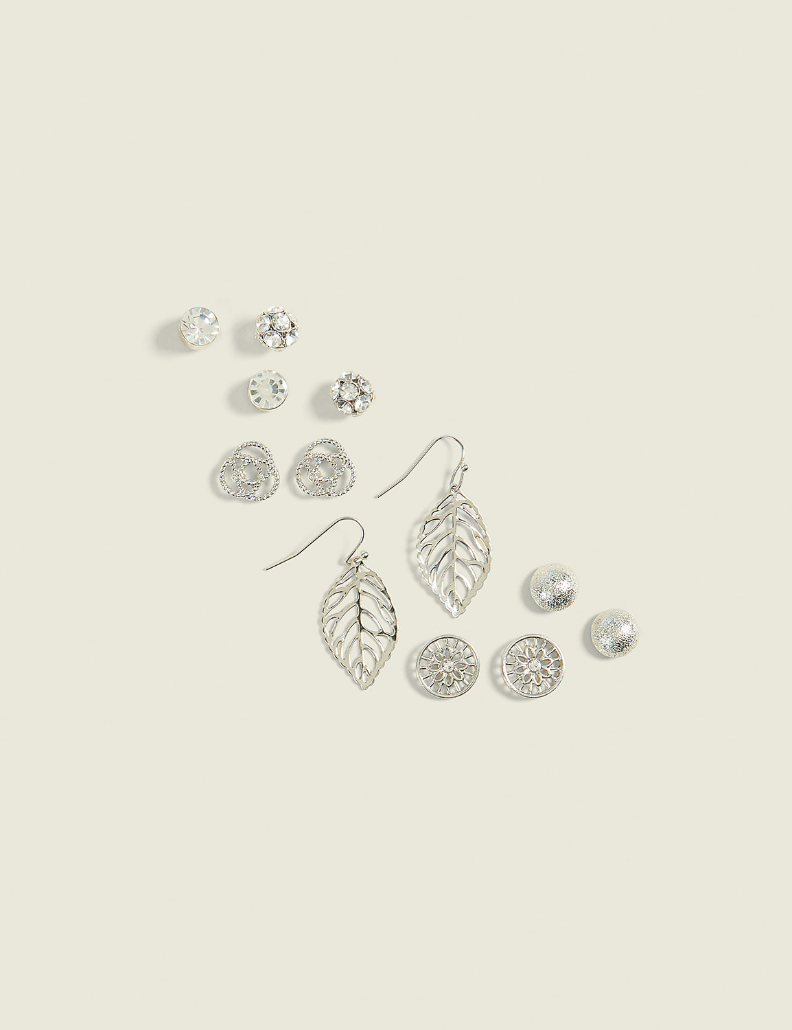 Silvertone Leaf Earring 6-Pack Product Image 1
