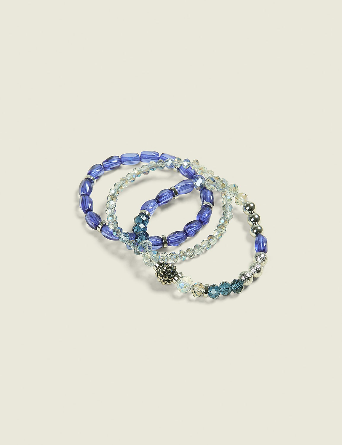 Blue & Silvertone Beaded Stretch Bracelet Pack Product Image 1