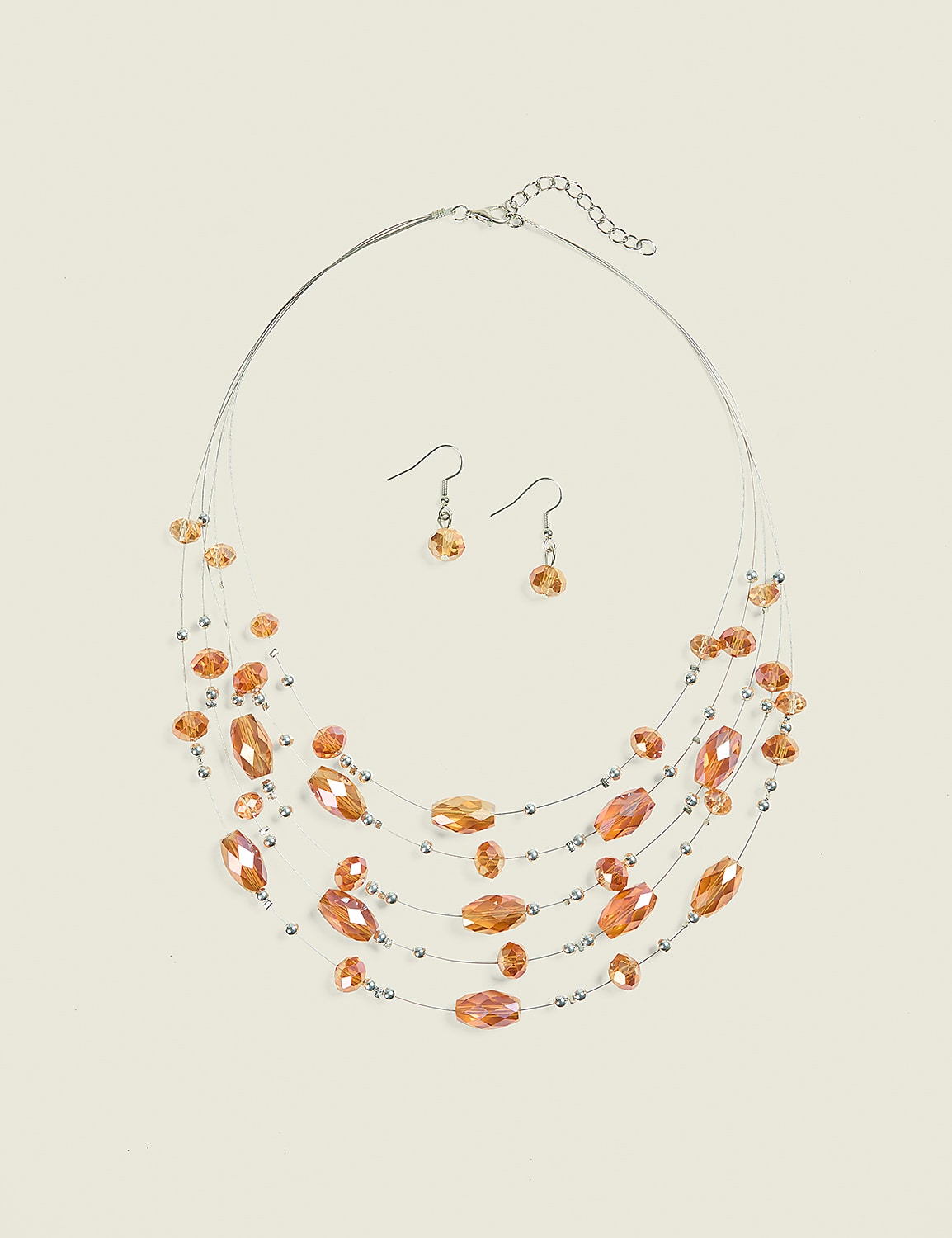 Neutral Beaded Multi Row Necklace & Product Image 1