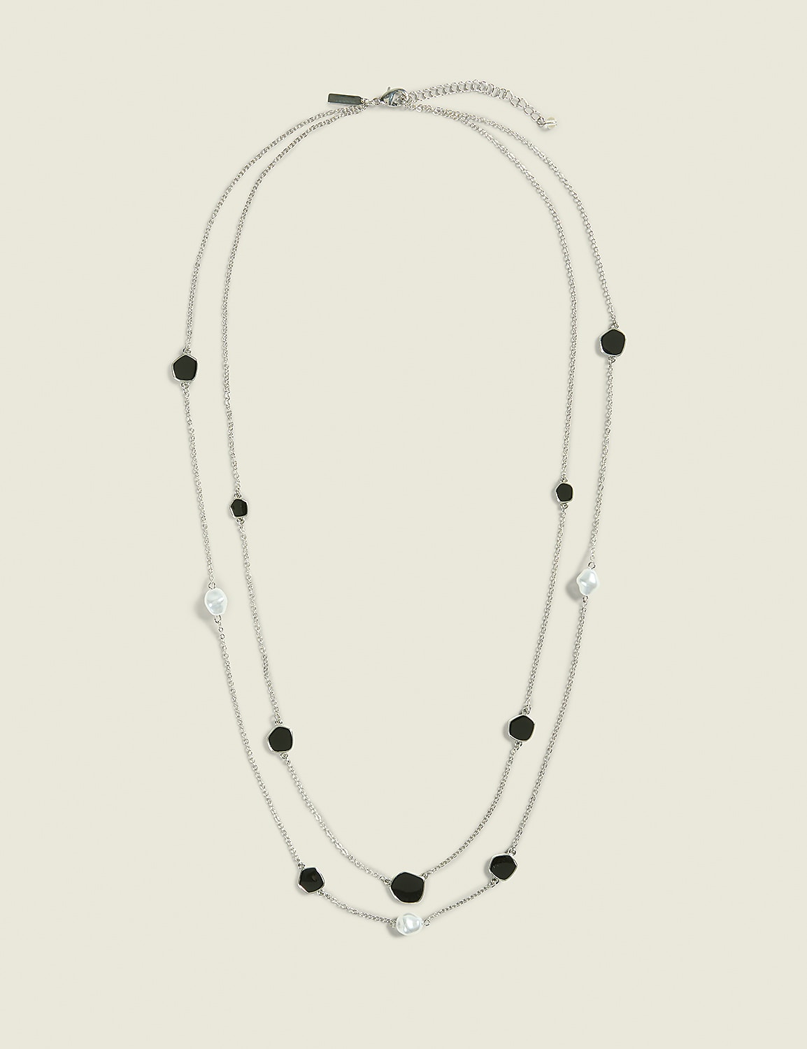 Black Imitation Stone & Pearlized Multi-Row Necklace Product Image 1