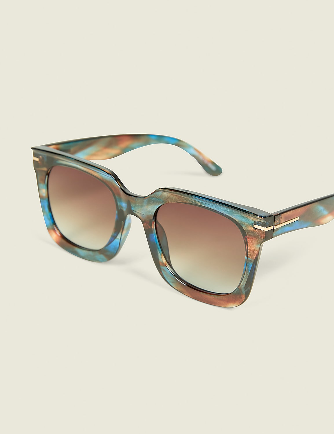 Blue & Brown Tortoiseshell Print Square Sunglasses Product Image 1