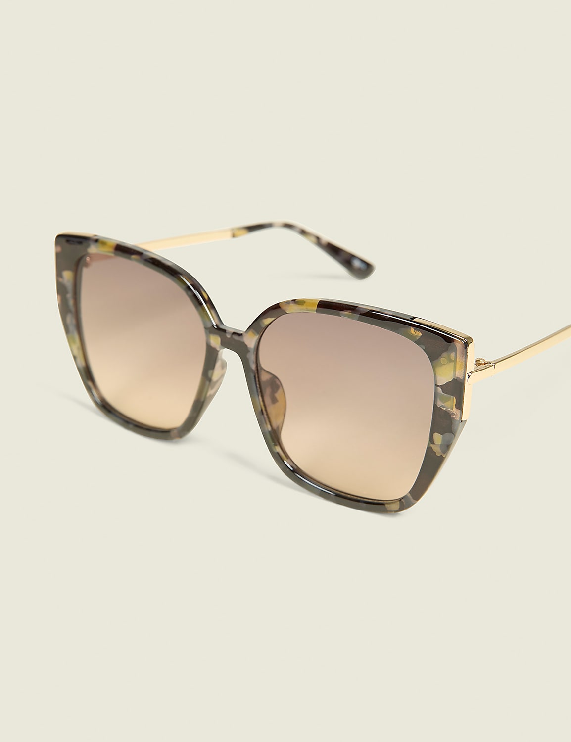 Tortoiseshell Print Metal Cateye Sunglasses Product Image 1