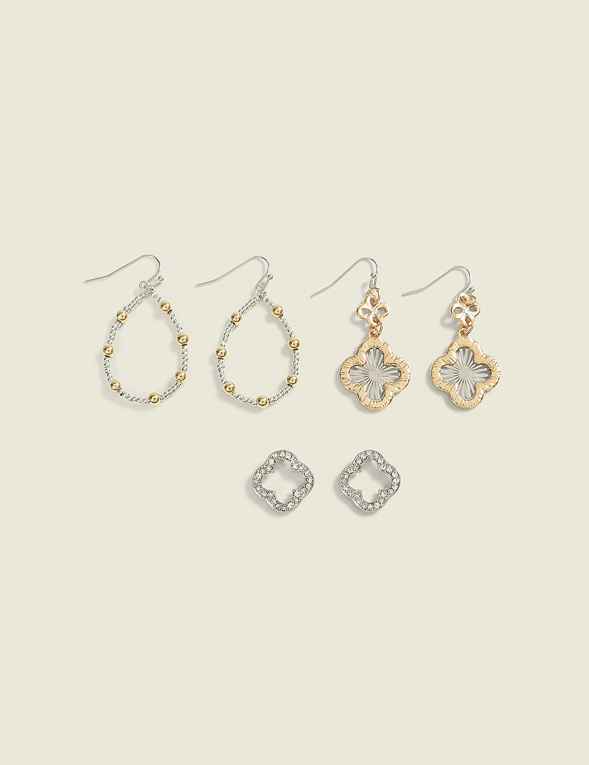 Mixed Metal Clover & Drop 3-Pack Earrings Product Image 1