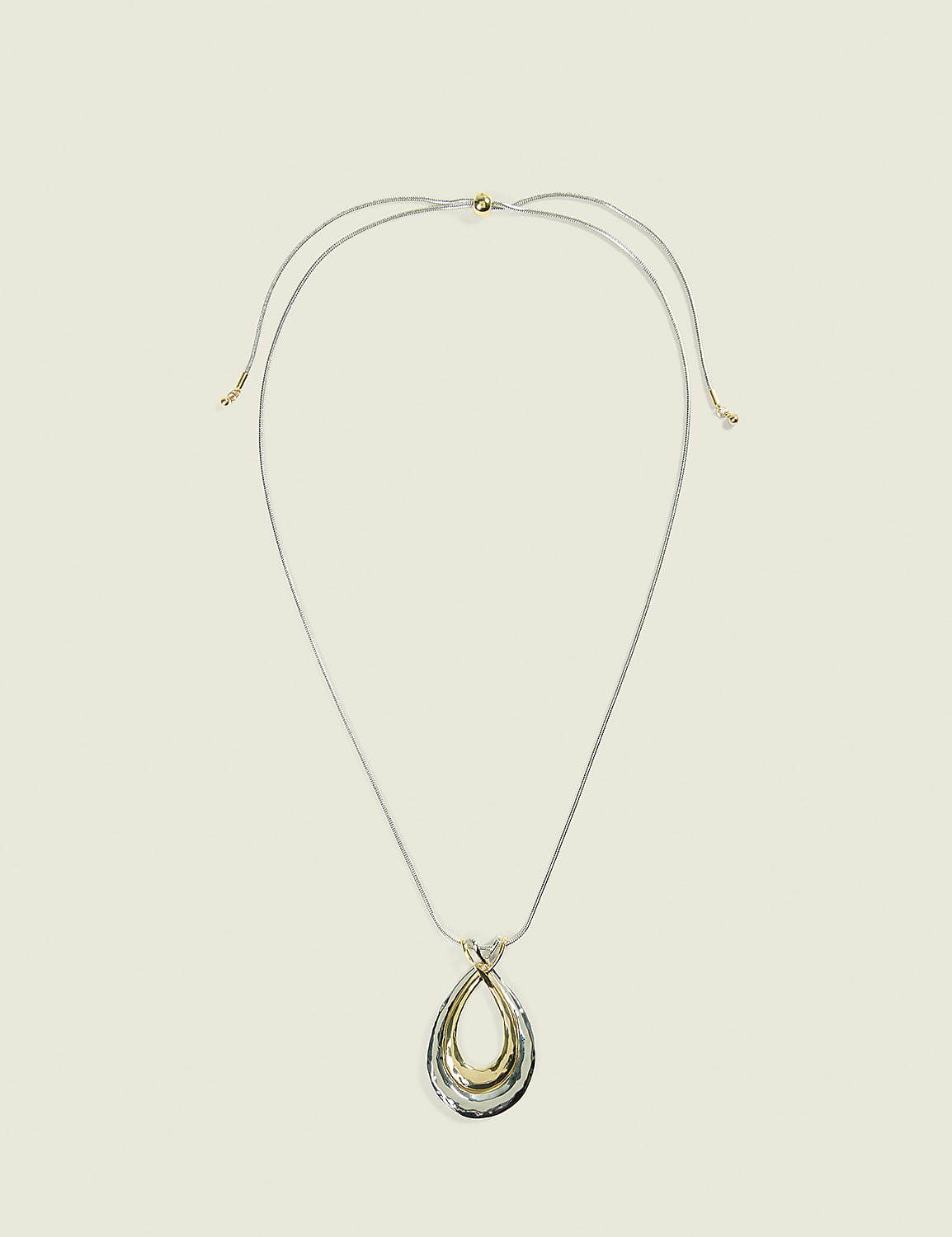 Mixed Metal Pull Chain Teardrop Pendant Necklace Product Image 1