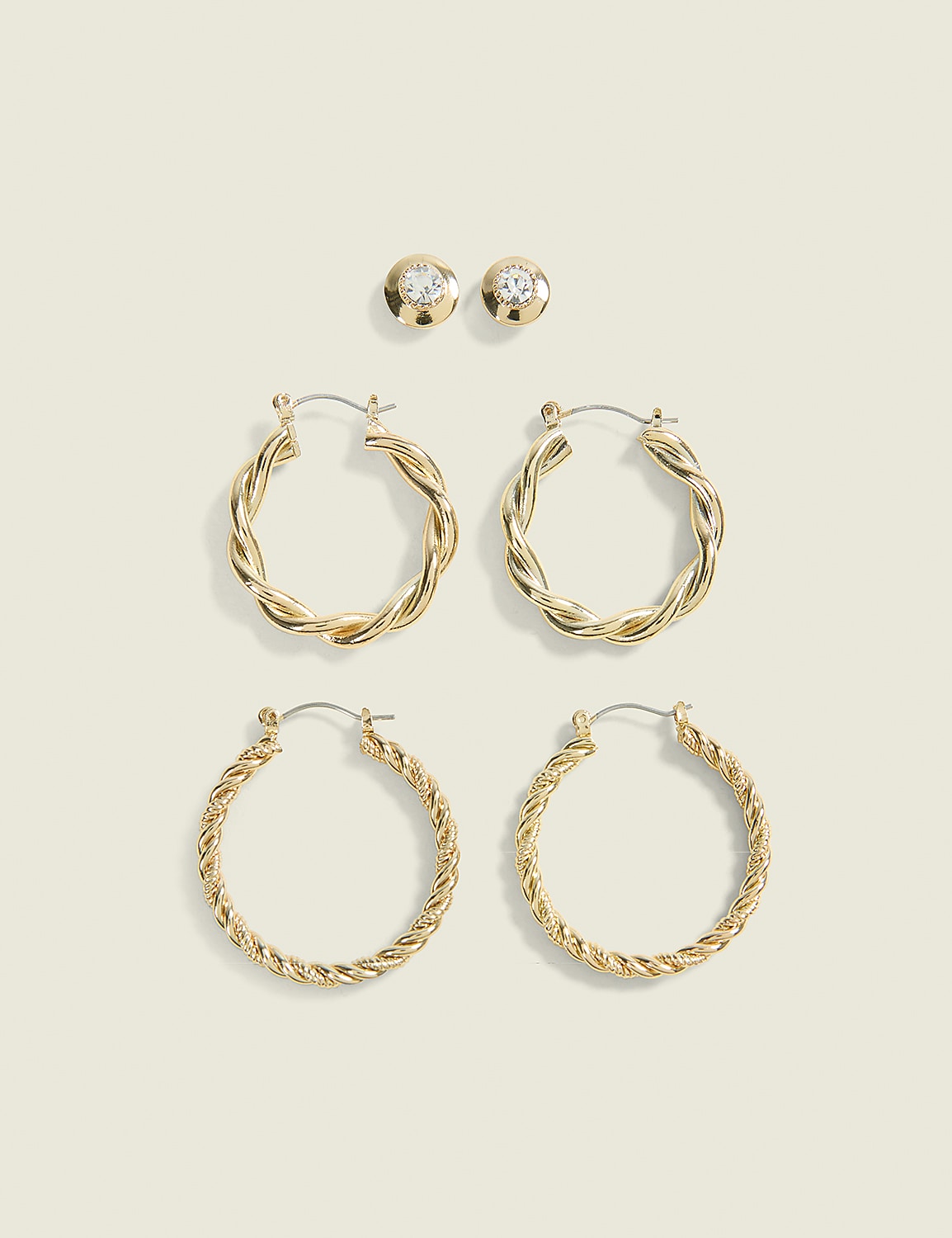 Gold Textured Hoop & CZ Stud 3 Pack Product Image 1