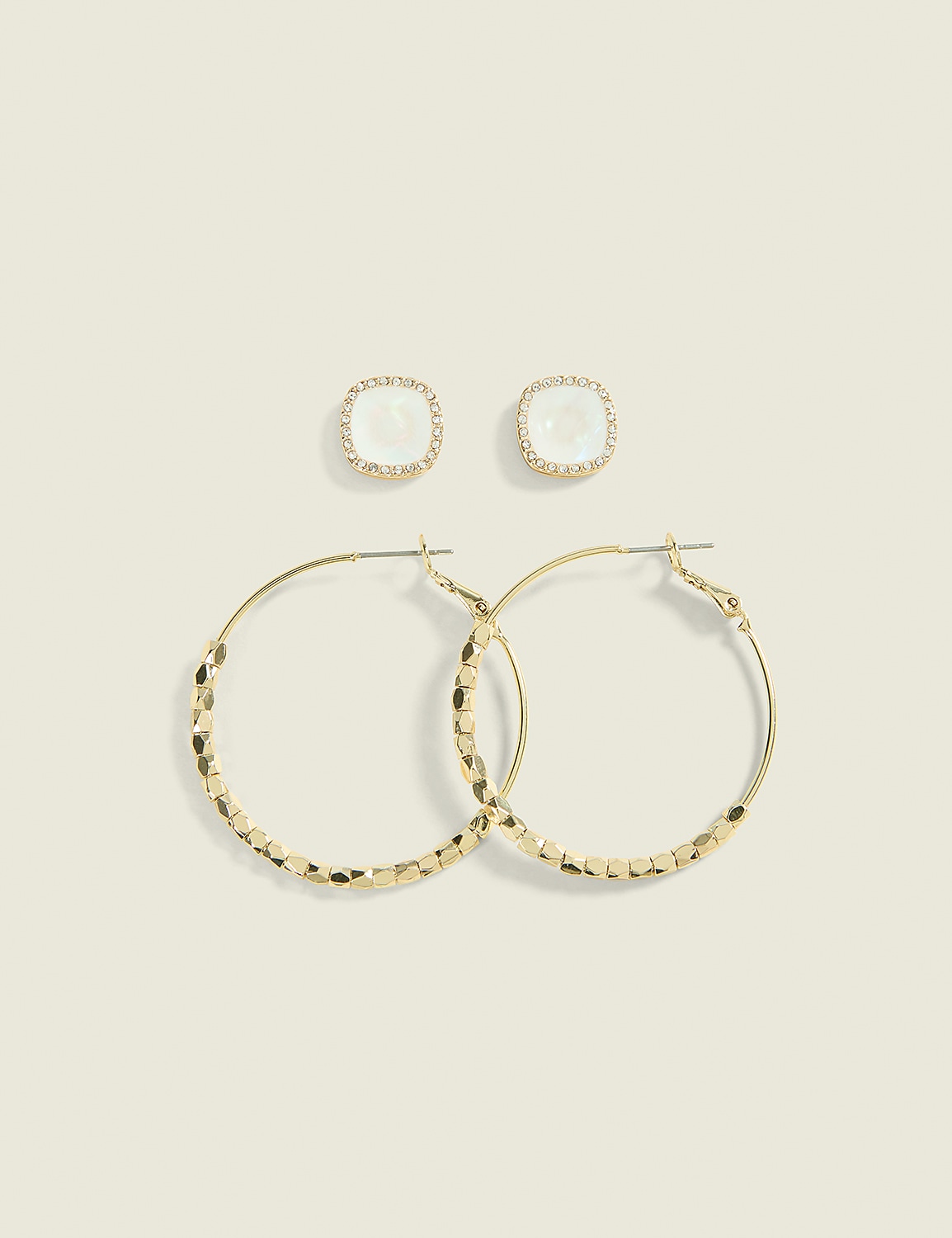 Neutral Stone & Hoop Earring Set