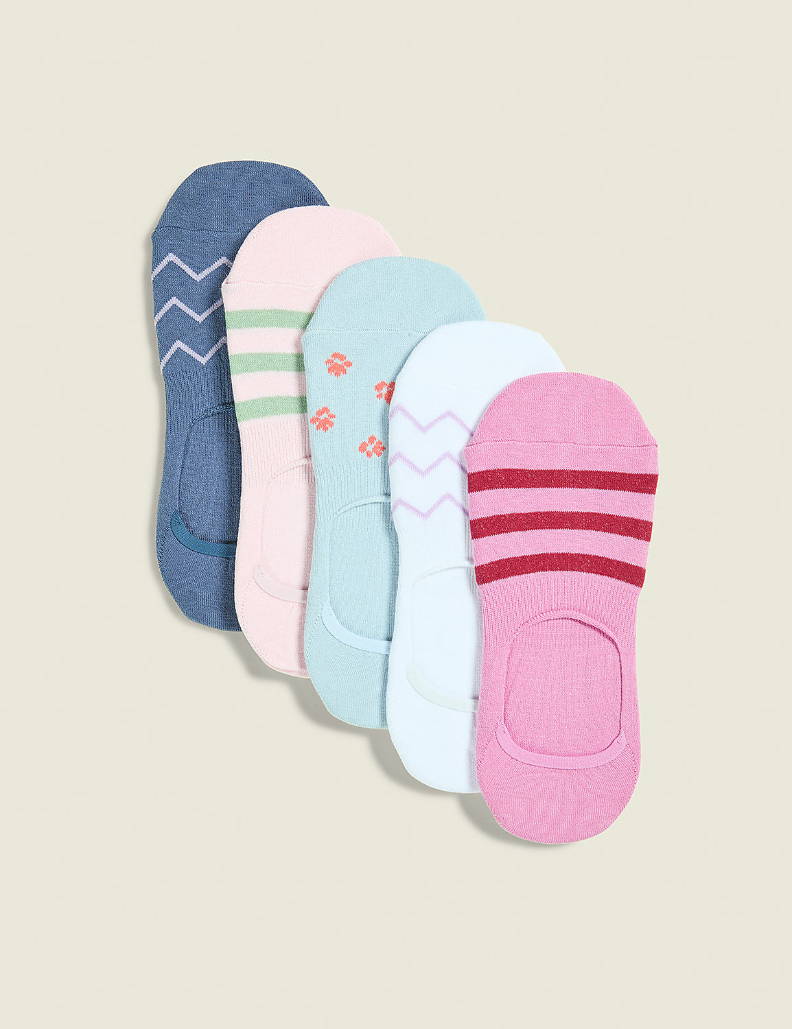 5-Pack No-Show Socks - Chevron & Floral Product Image 1