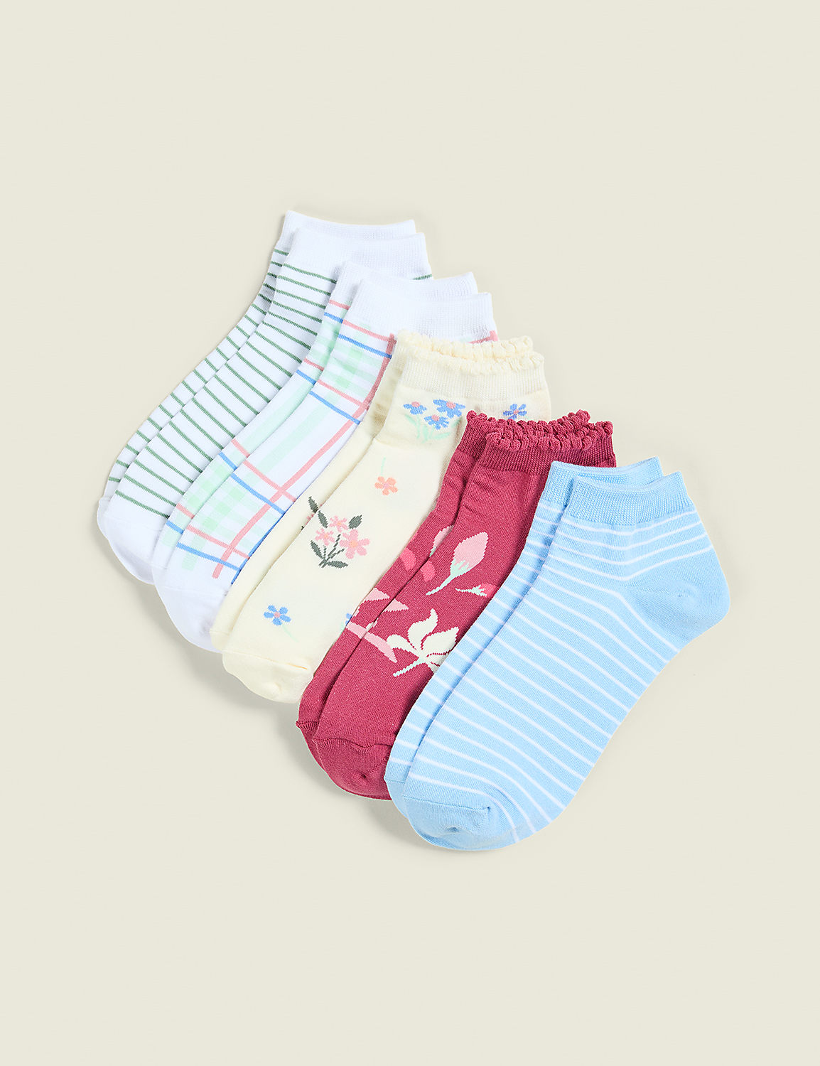 5-Pack Ankle Socks - Floral & Stripes Product Image 1