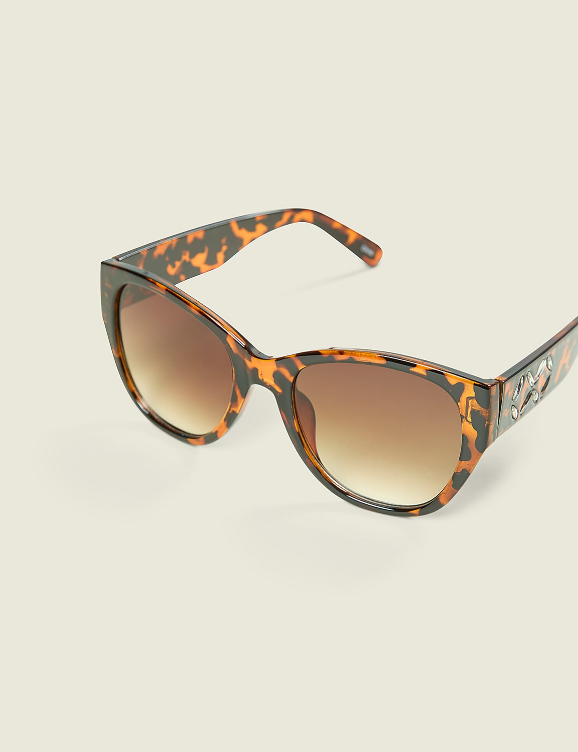 Embellished Tortoiseshell Print Cateye Sunglasses Product Image 1