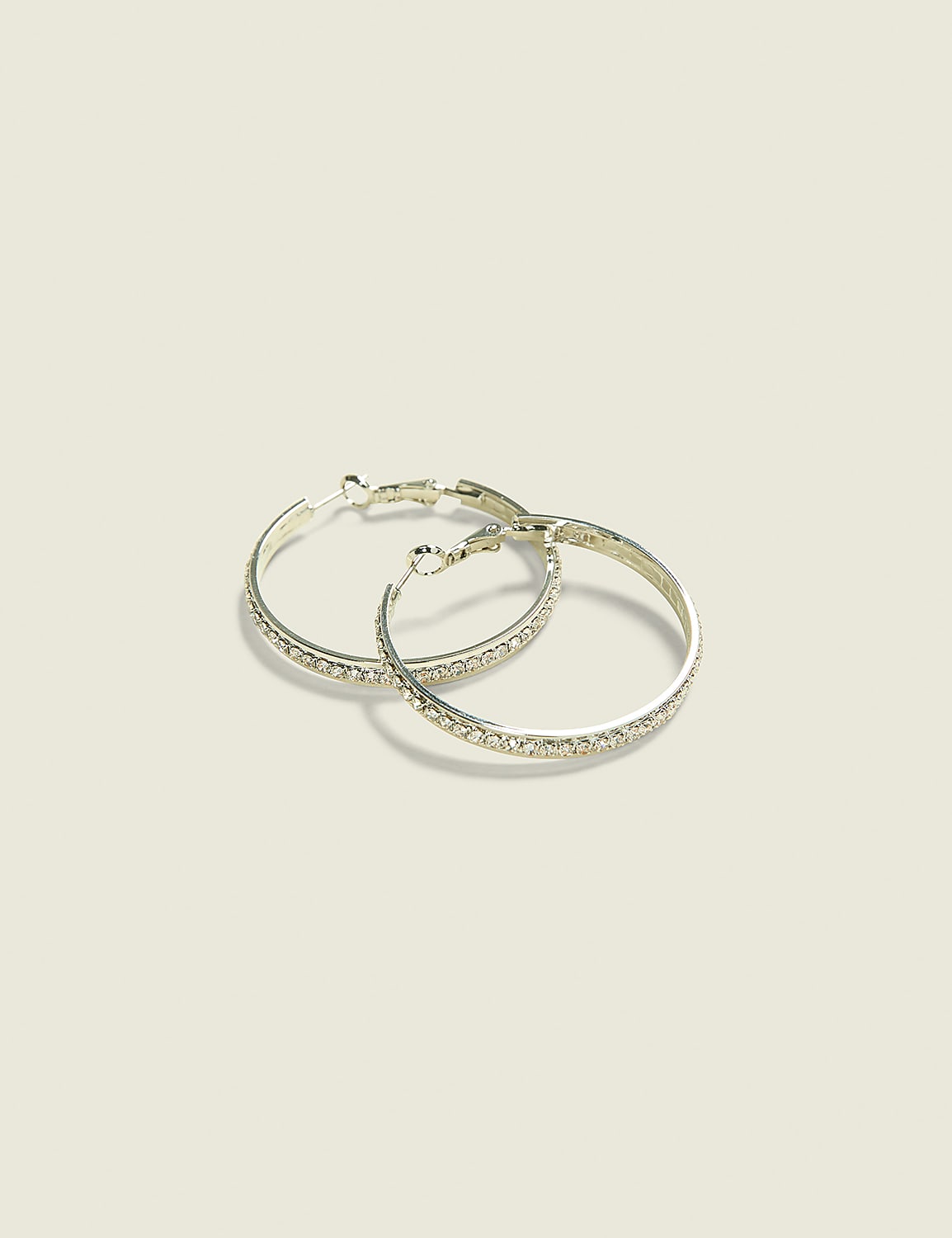 Silvertone Pave Hoop Earrings Product Image 1