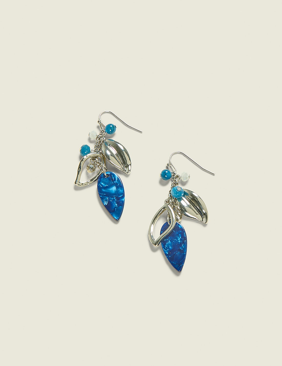 Blue & Silvertone Feathered Drop Earrings Product Image 1