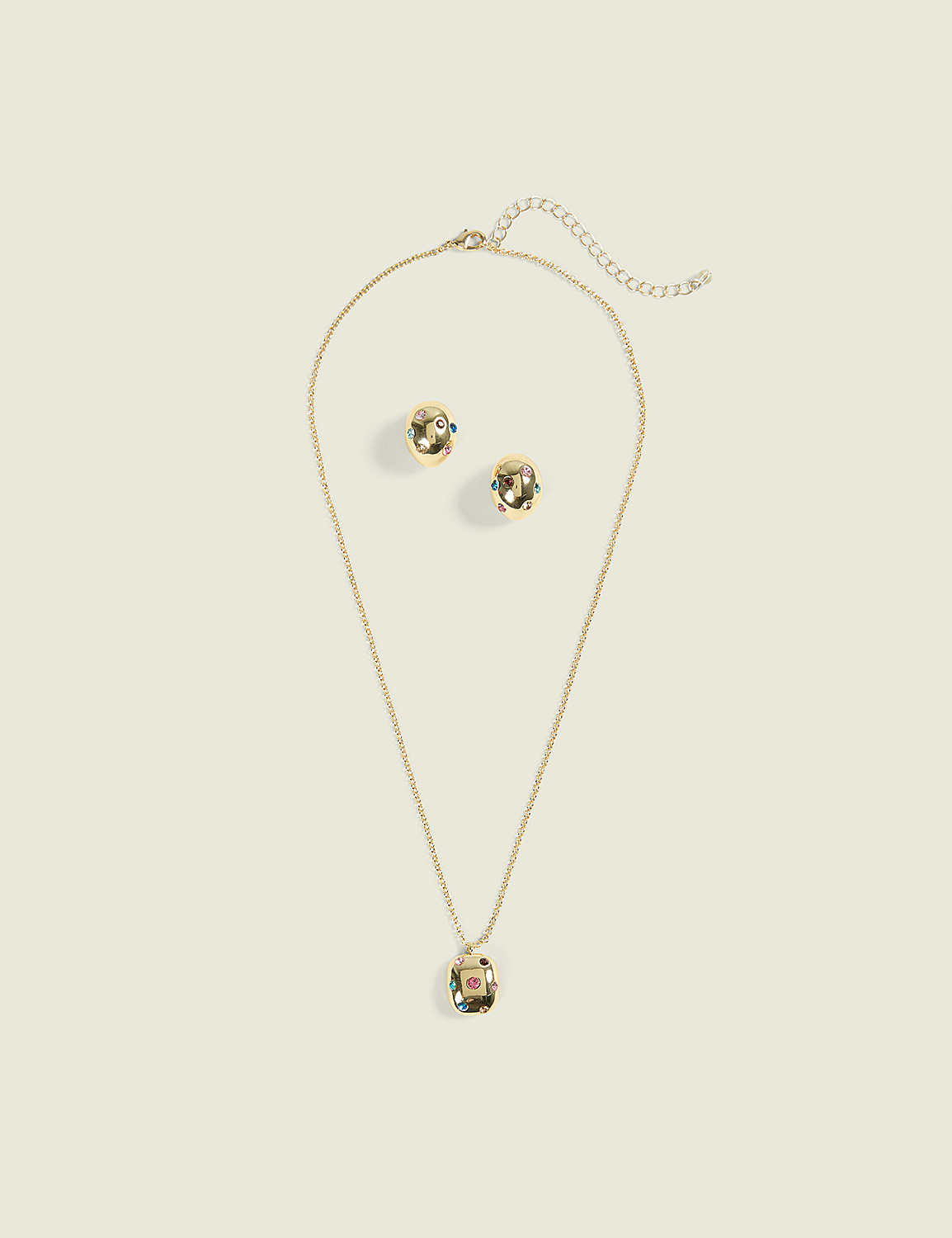 Abstract Multi-Color Stone Necklace & Earrings Set Product Image 1