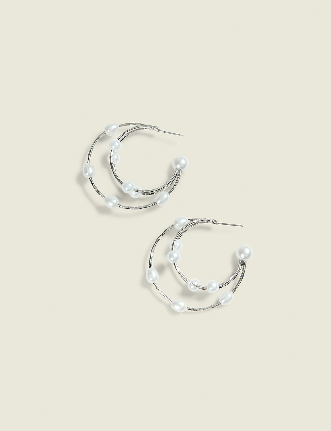 Silvertone & Pearl Hoop Earrings Product Image 1