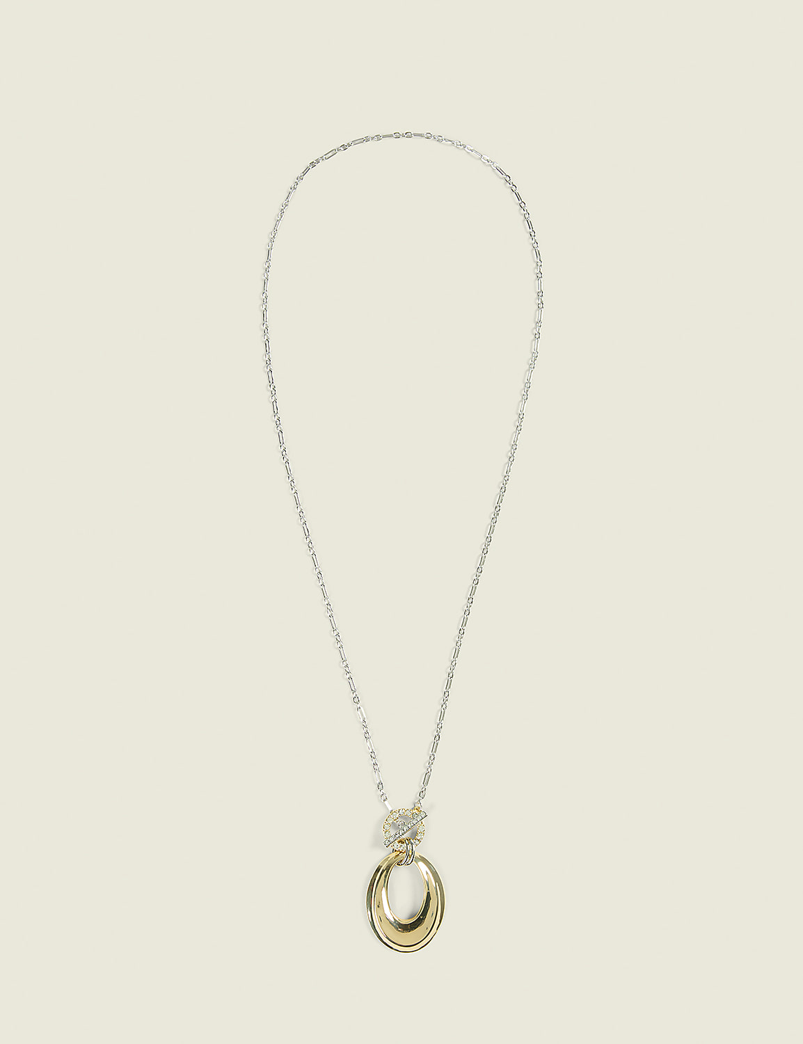 Mixed Metal Oval Pendant Necklace Product Image 1