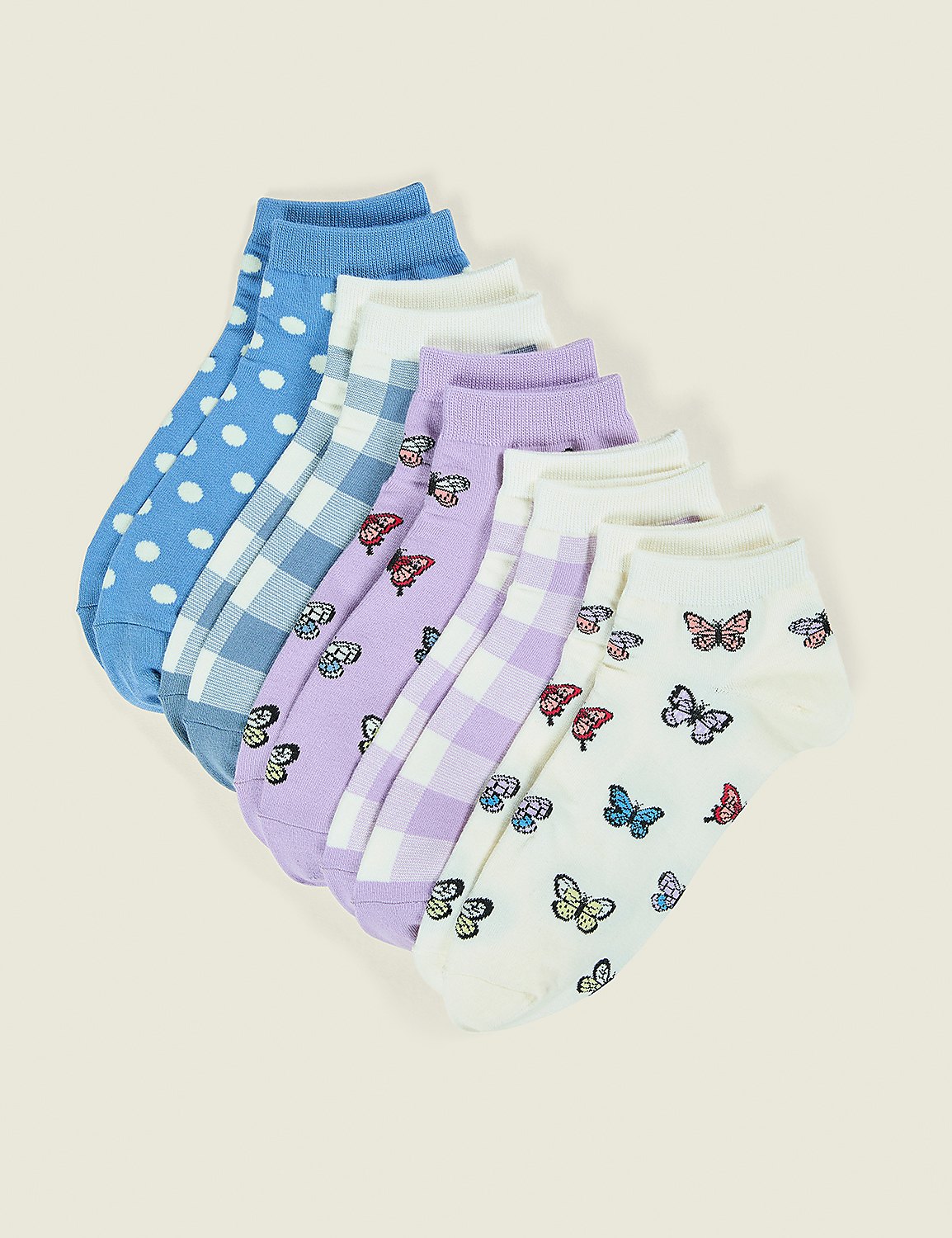 5-Pack Ankle Socks - Butterflies & Gingham Product Image 1