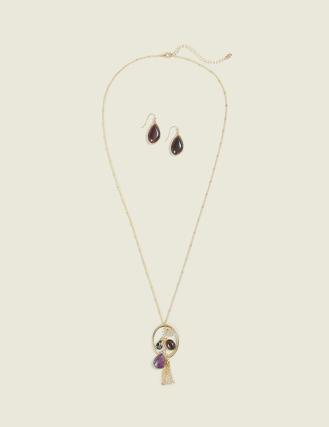 Purple Imitation Stone Necklace & Earring Set Product Image 1
