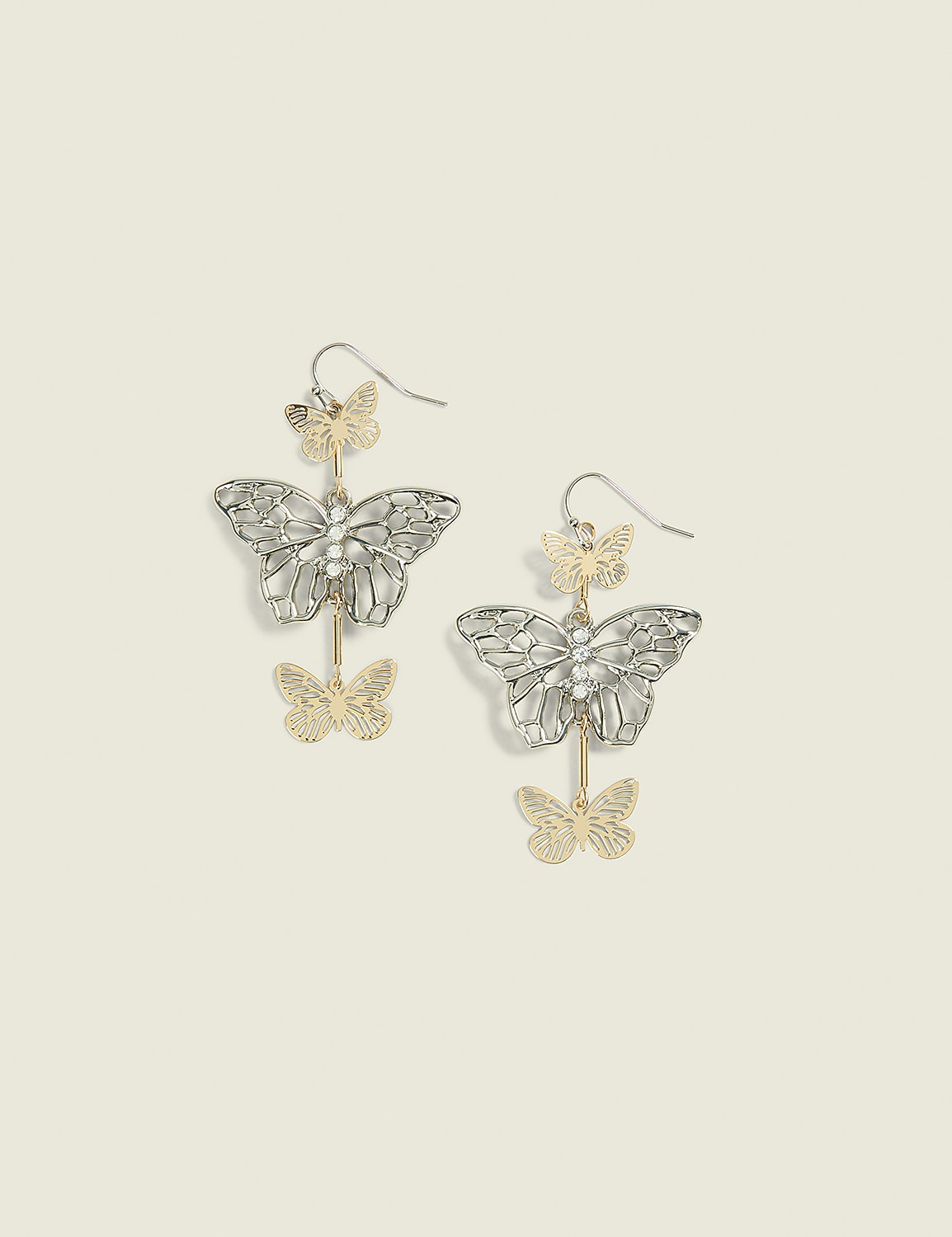 Mixed Metal Butterfly Drop Earrings Product Image 1