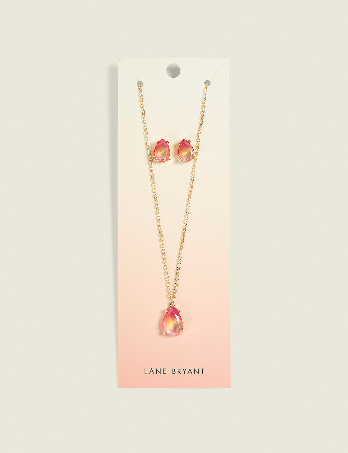Pink & Yellow Ombre Imitation Stone Necklace & Earring Set Product Image 1
