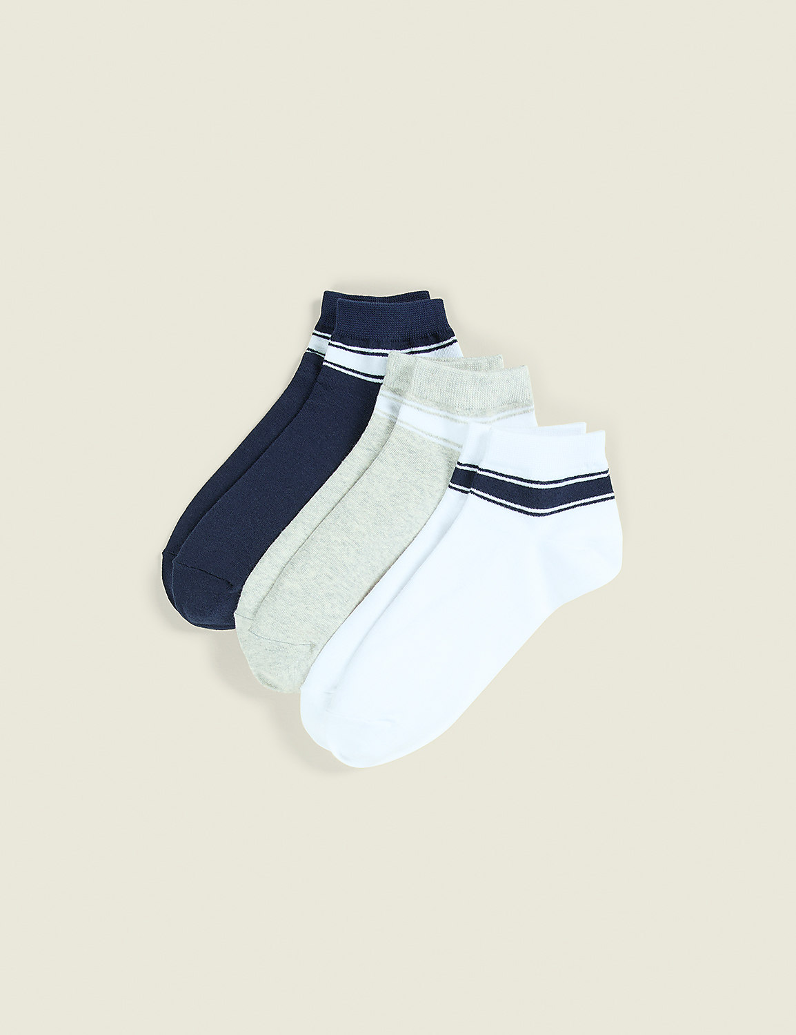 3-Pack Ankle Socks - Navy & White Varsity Stripe Product Image 1